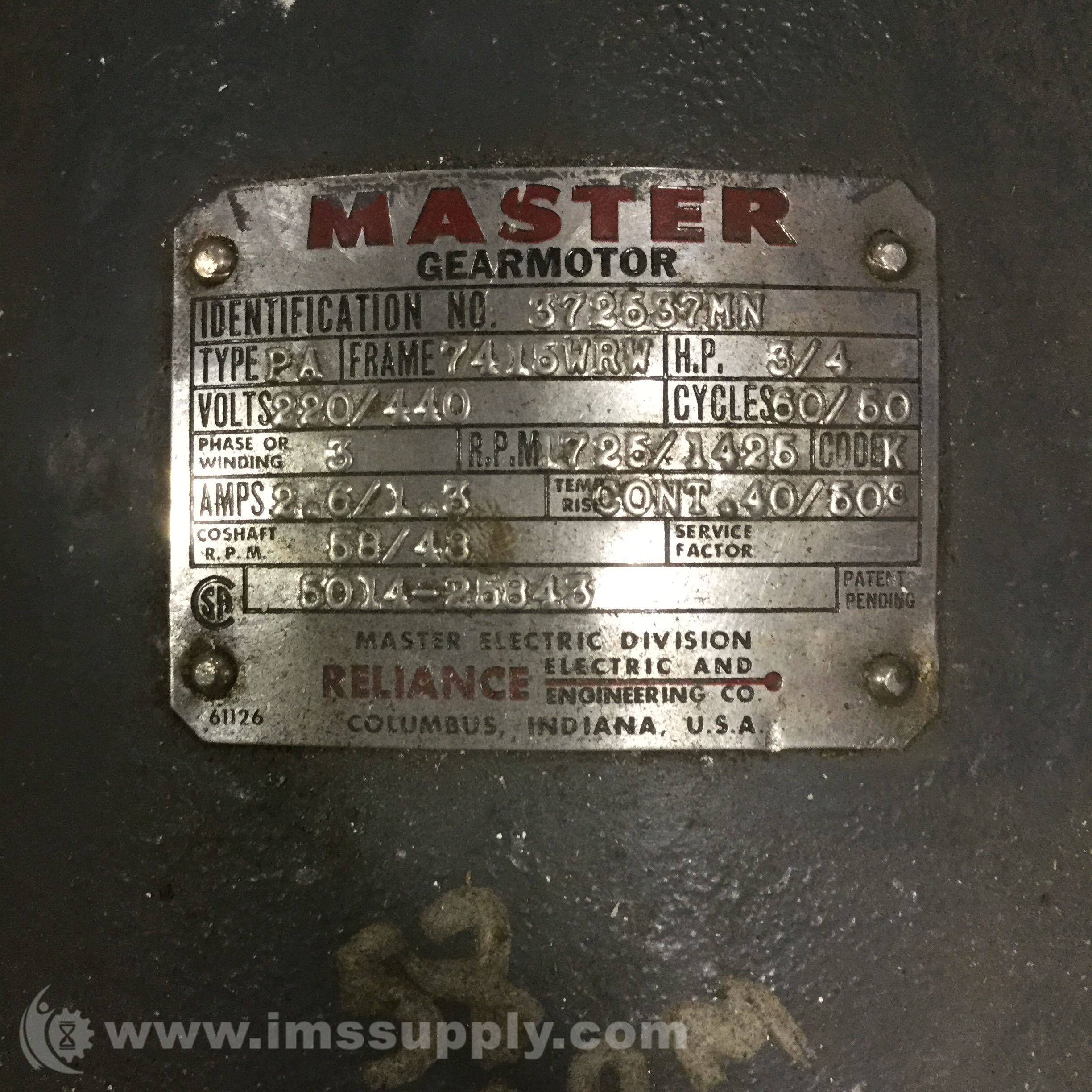 Reliance Electric 372537MN Master Gearmotor with Master Unibrake IMS