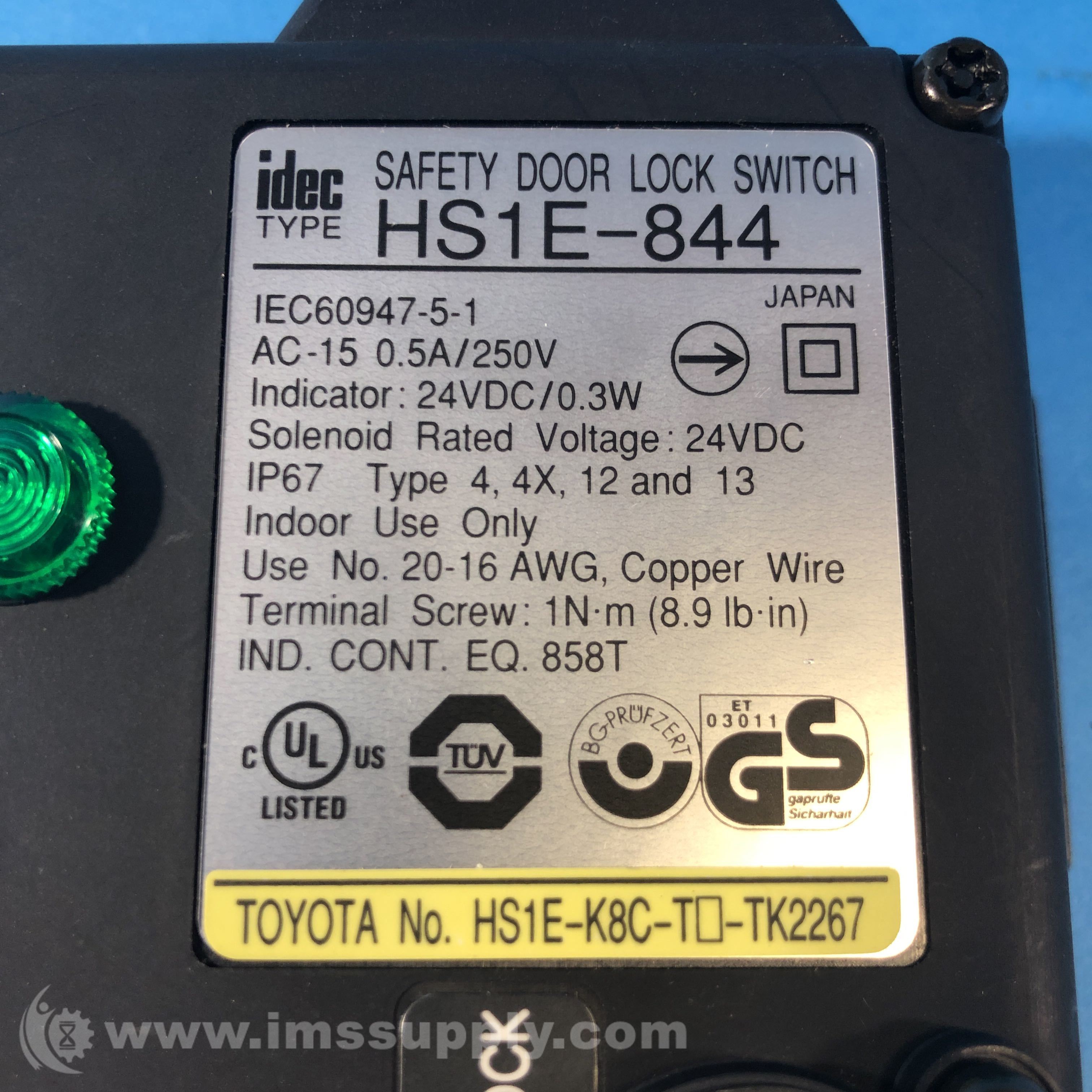 Idec HS1E844 Solenoid Safety Door Lock Switch IMS Supply