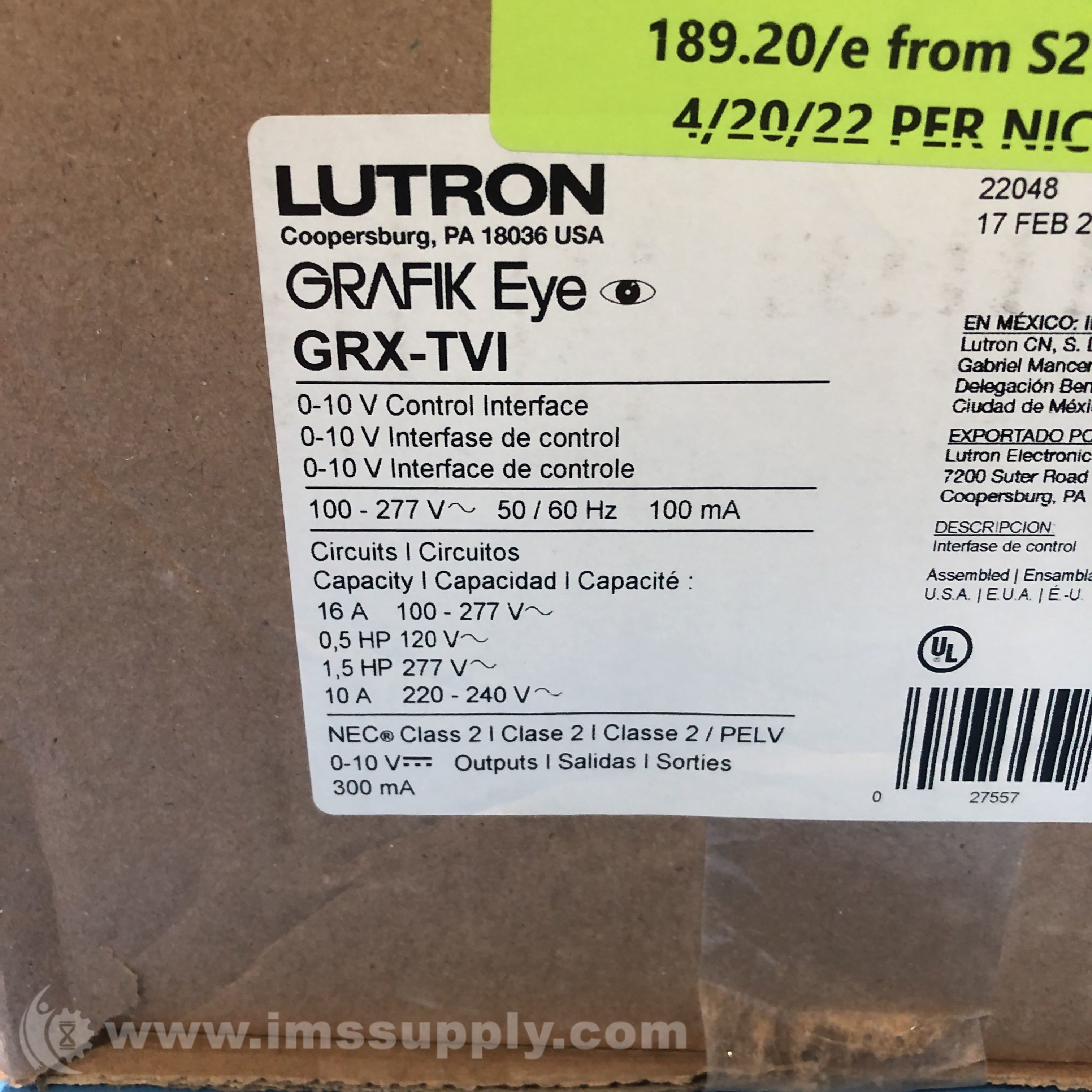Lutron GRXTVI Dimmer Interface IMS Supply