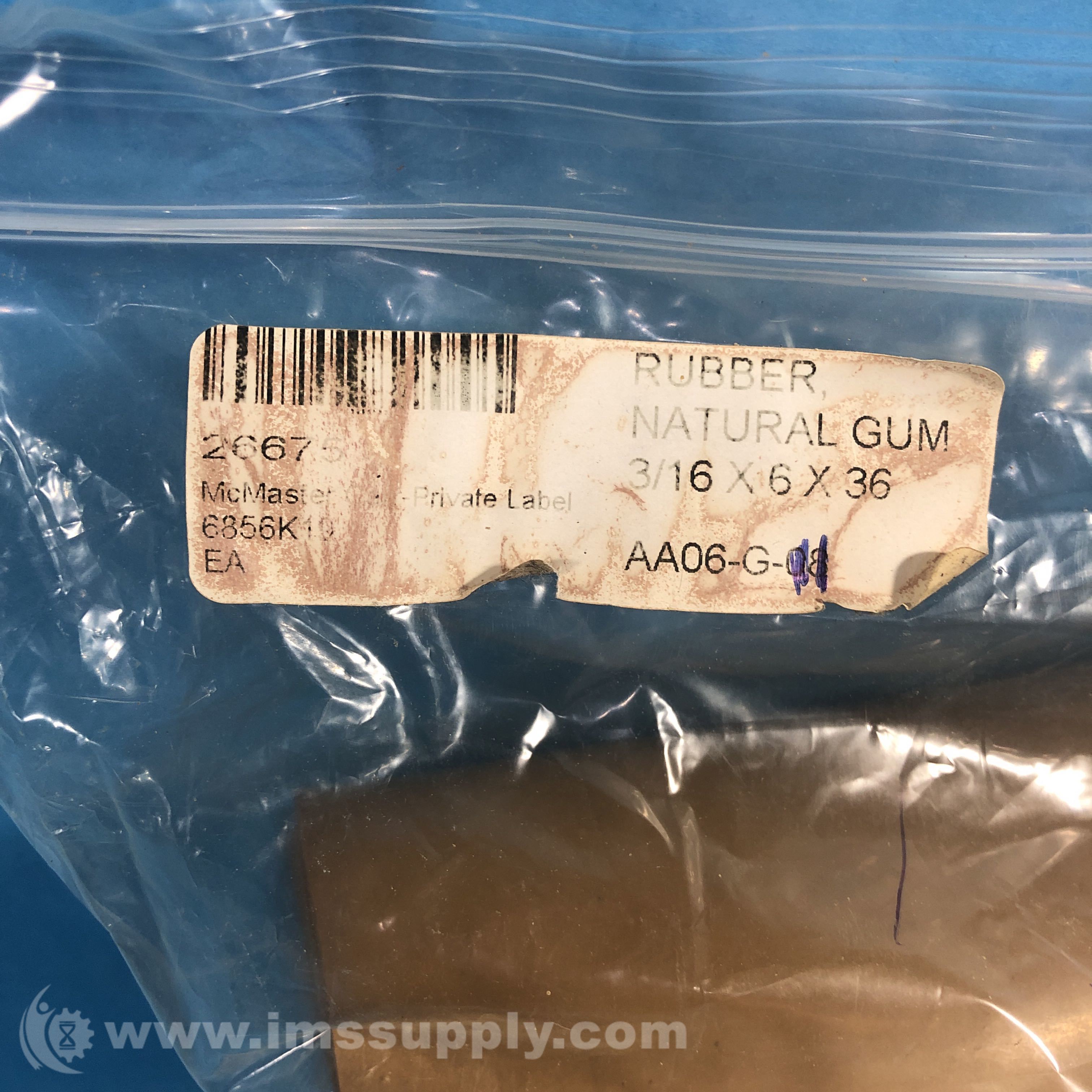 McMasterCarr 6856K19 Pack of 2 Rubber Strip 6 x 36, 3/16 IMS Supply