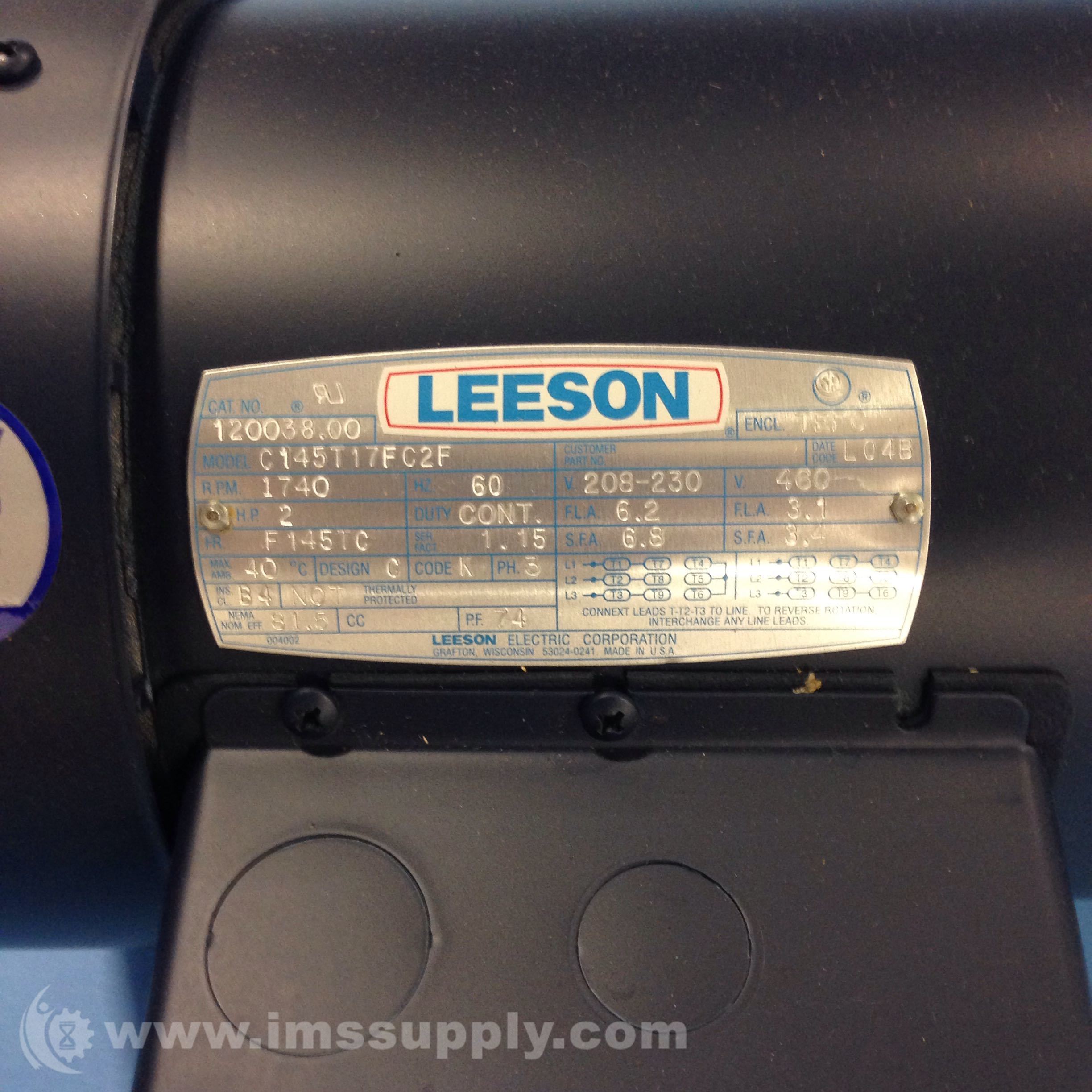 Leeson Electric Co C145T17FC2F 2HP 3PH Motor IMS Supply