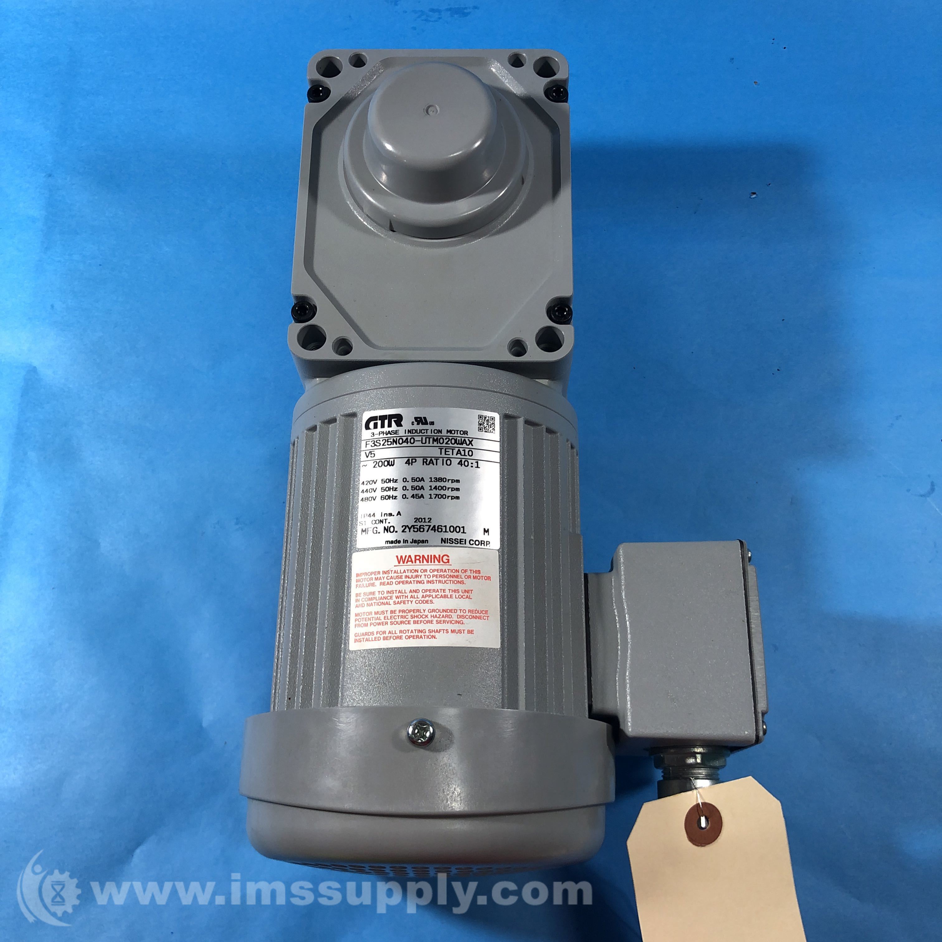 Nissei Corp. F3S25N040UTM020WAX 3 Phase Induction Motor IMS Supply