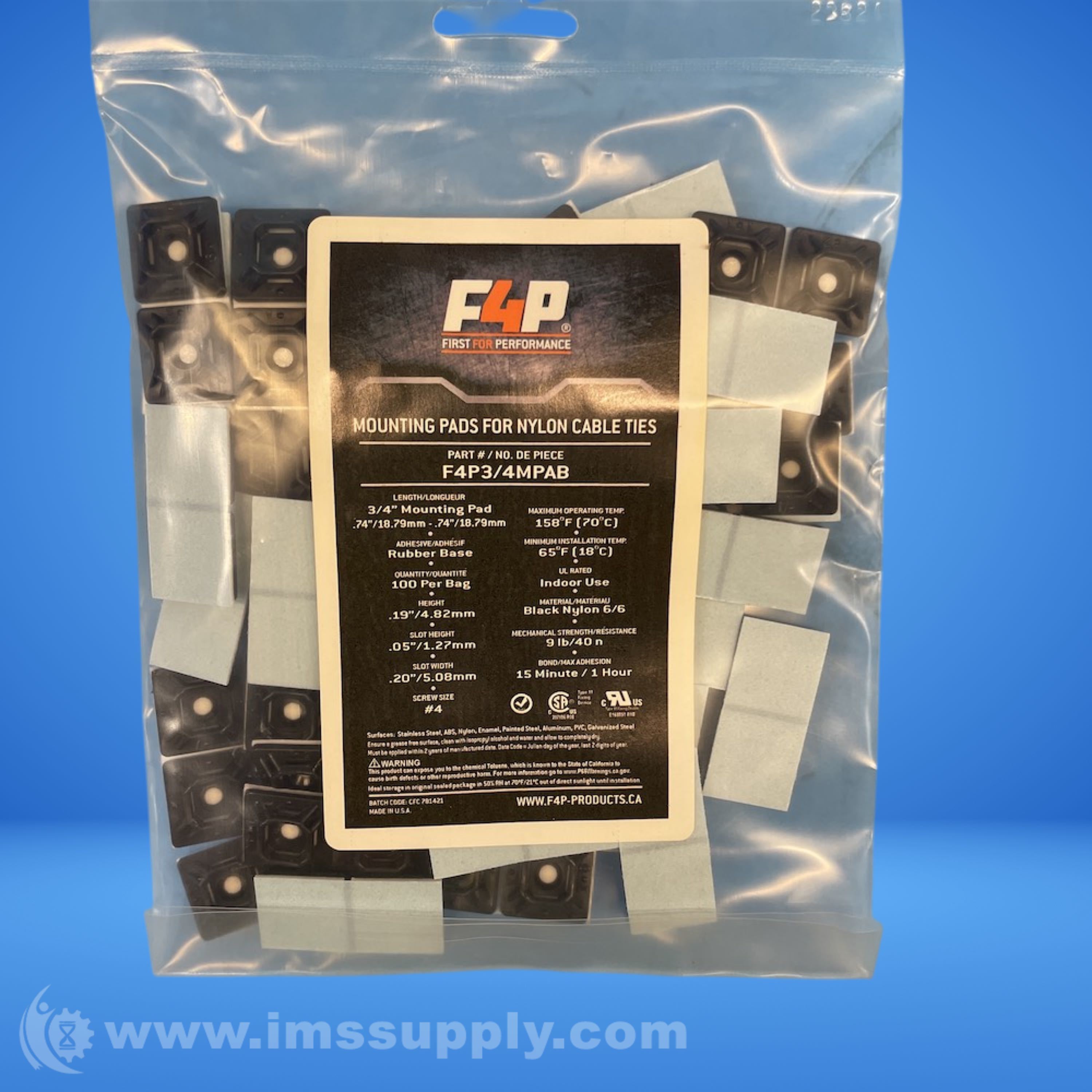 F4P F4P3/4MPAB Bag of 100 Nylon Cable Tie Mounting Pads - IMS Supply