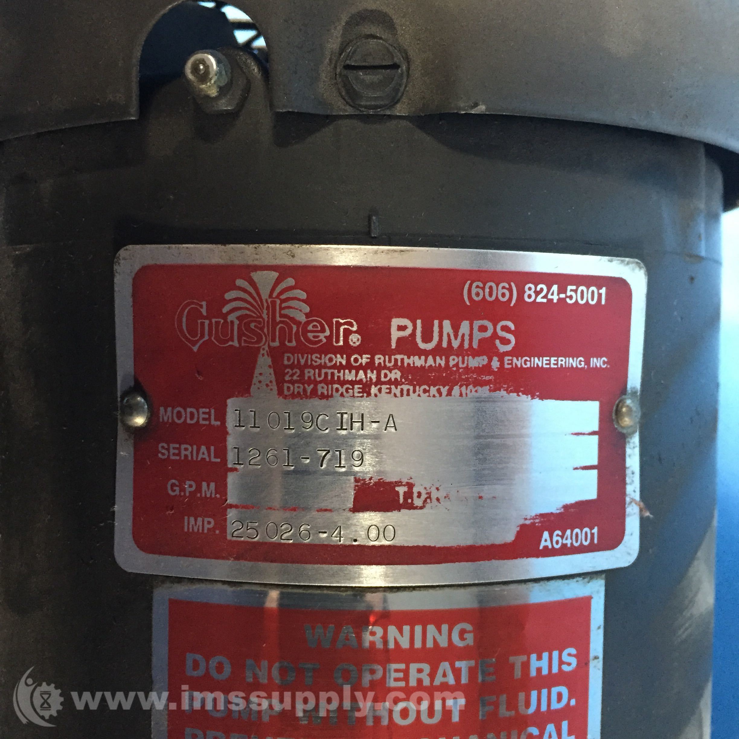 Gusher 11019CIHA 2HP 3 Ph 3450RPM Pump IMS Supply