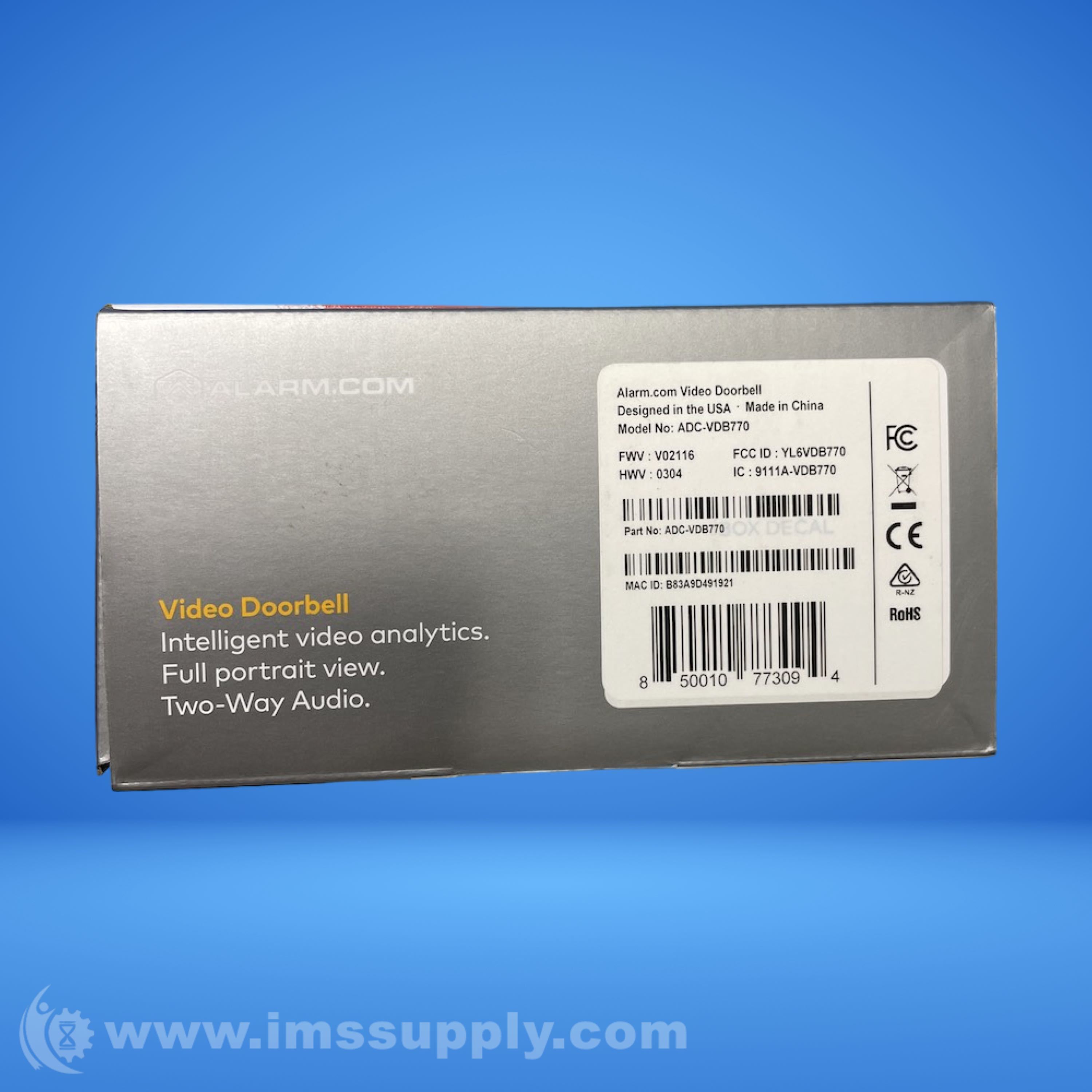 Alarm.com Incorporated ADC-VDB770 Video Doorbell Camera - IMS Supply