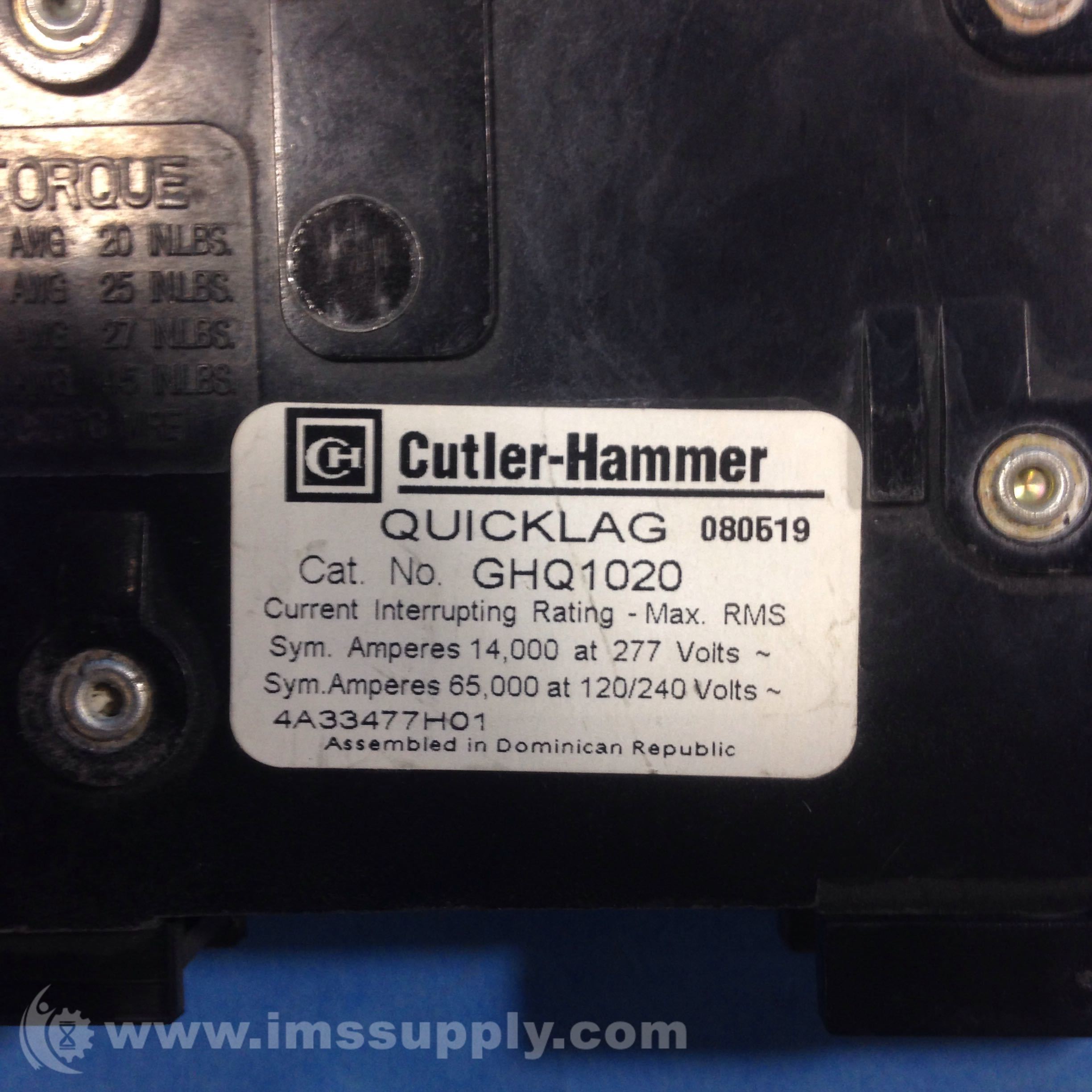 Cutler Hammer GHQ1020 Quicklag Circuit Breaker, 1 Pole, 20A 277V - IMS ...