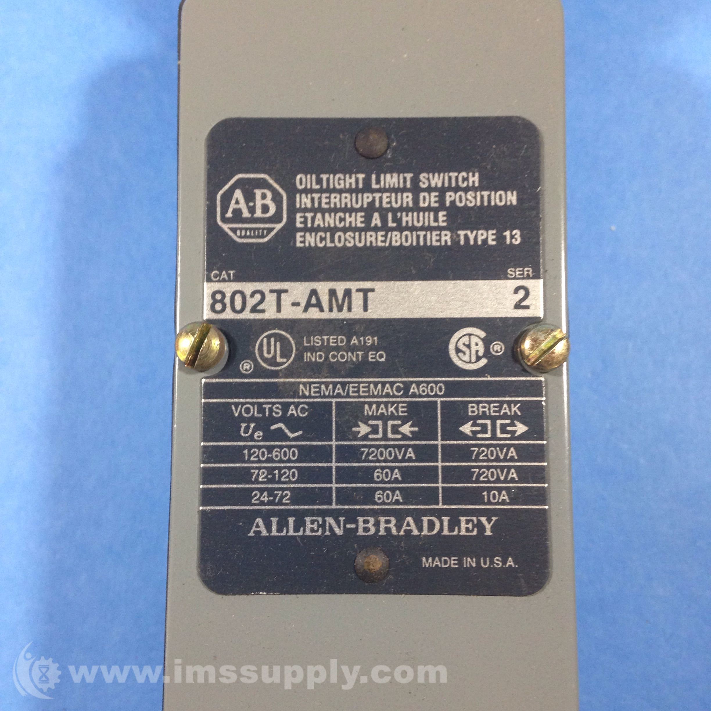 Allen Bradley 802T-AMT Oiltight Limit Switch 600VAC 10A - IMS Supply