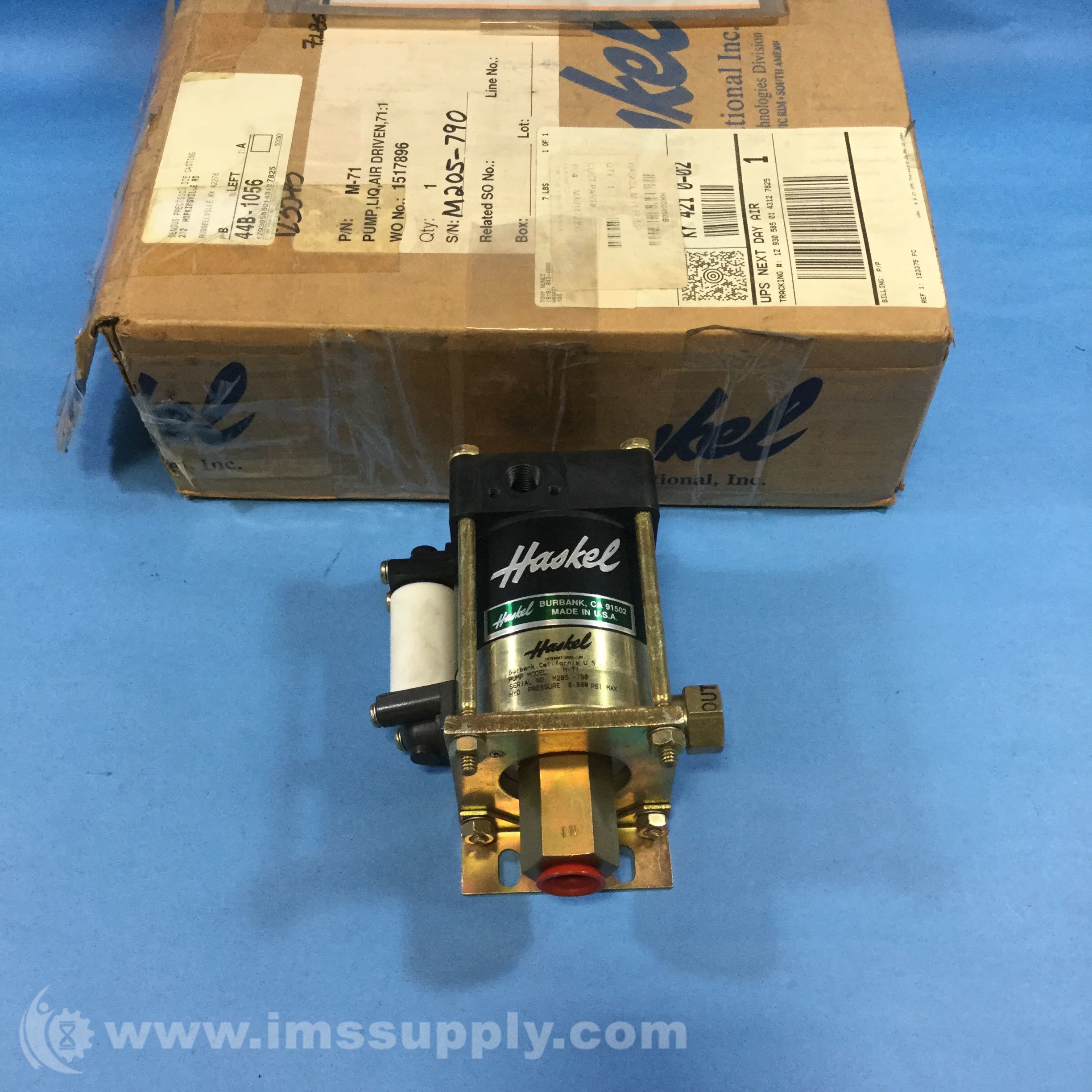 Haskel M71 0.33HP AirDriven Liquid Pump, 8.800 PSI IMS Supply