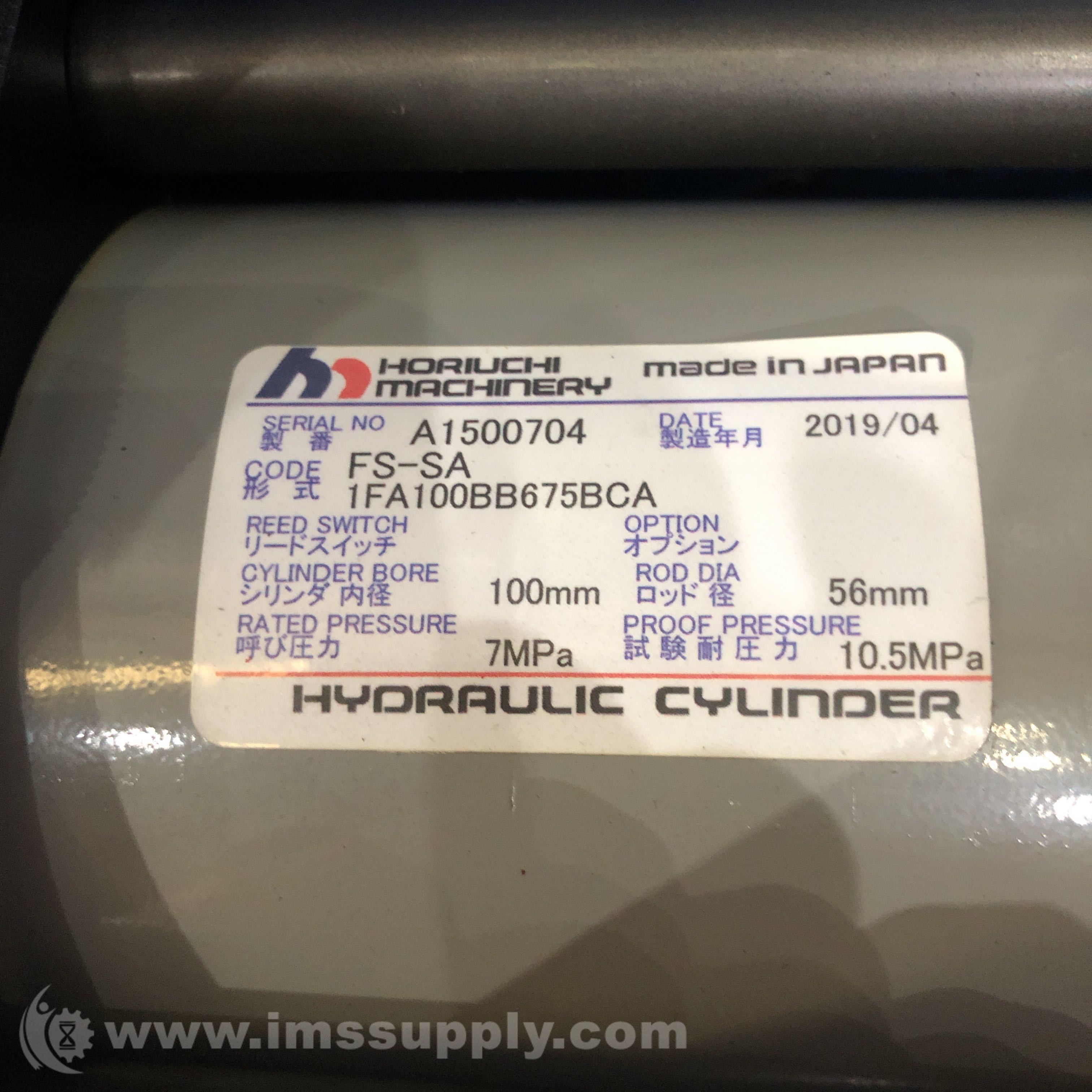 Horiuchi Machinery Co FSSA 1FA100BB675BCA Hydraulic Cylinder IMS Supply