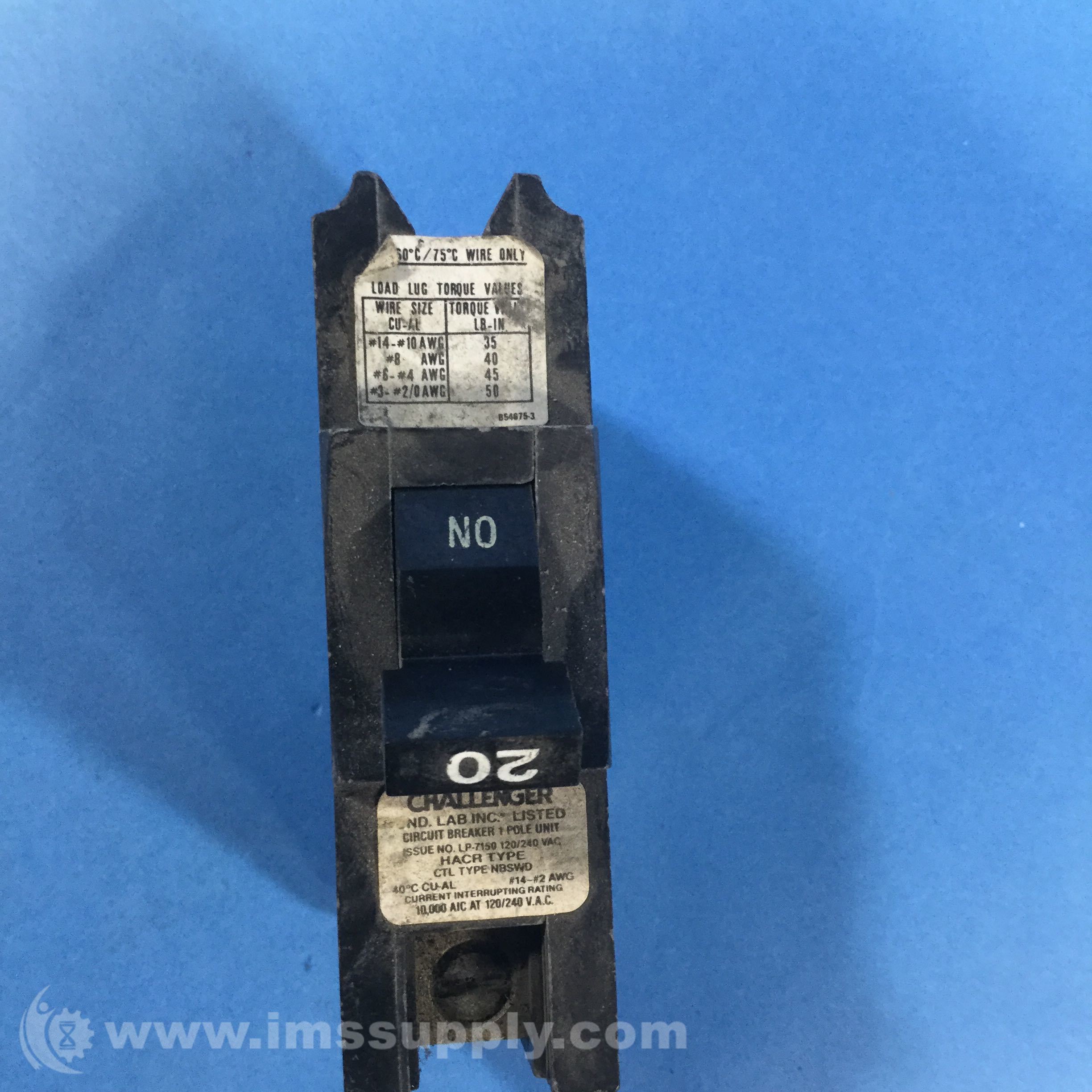 Challenger HACR Challenger Circuit Breaker, 1Pole, 120/240VAC IMS Supply