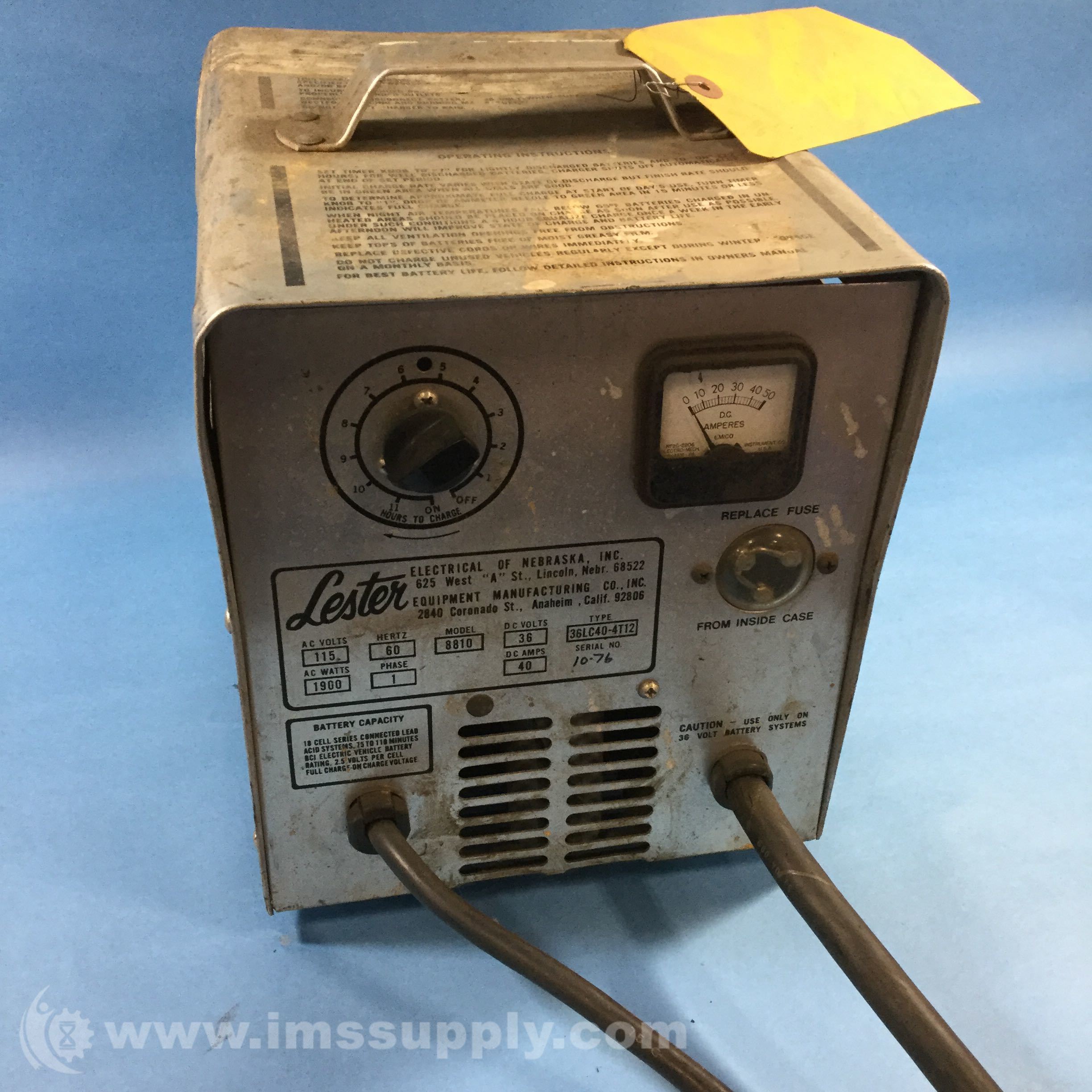 Lester Electric 8810 Battery Charger IN 115VAC OUT 36VDC 1PH IMS Supply