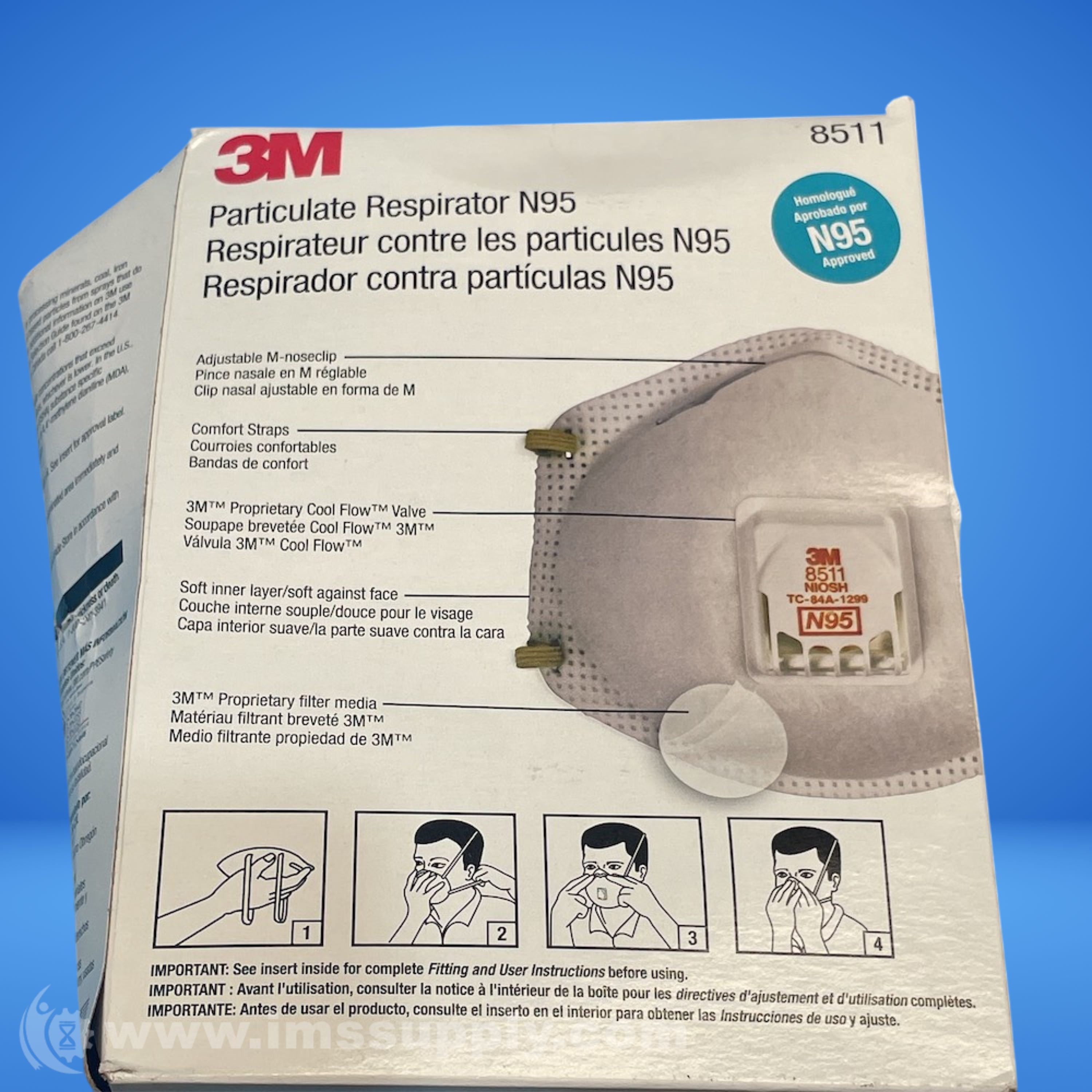 3M 8511 Box of 10 N95 Disposable Respirator with Cool Flow Valve - IMS ...
