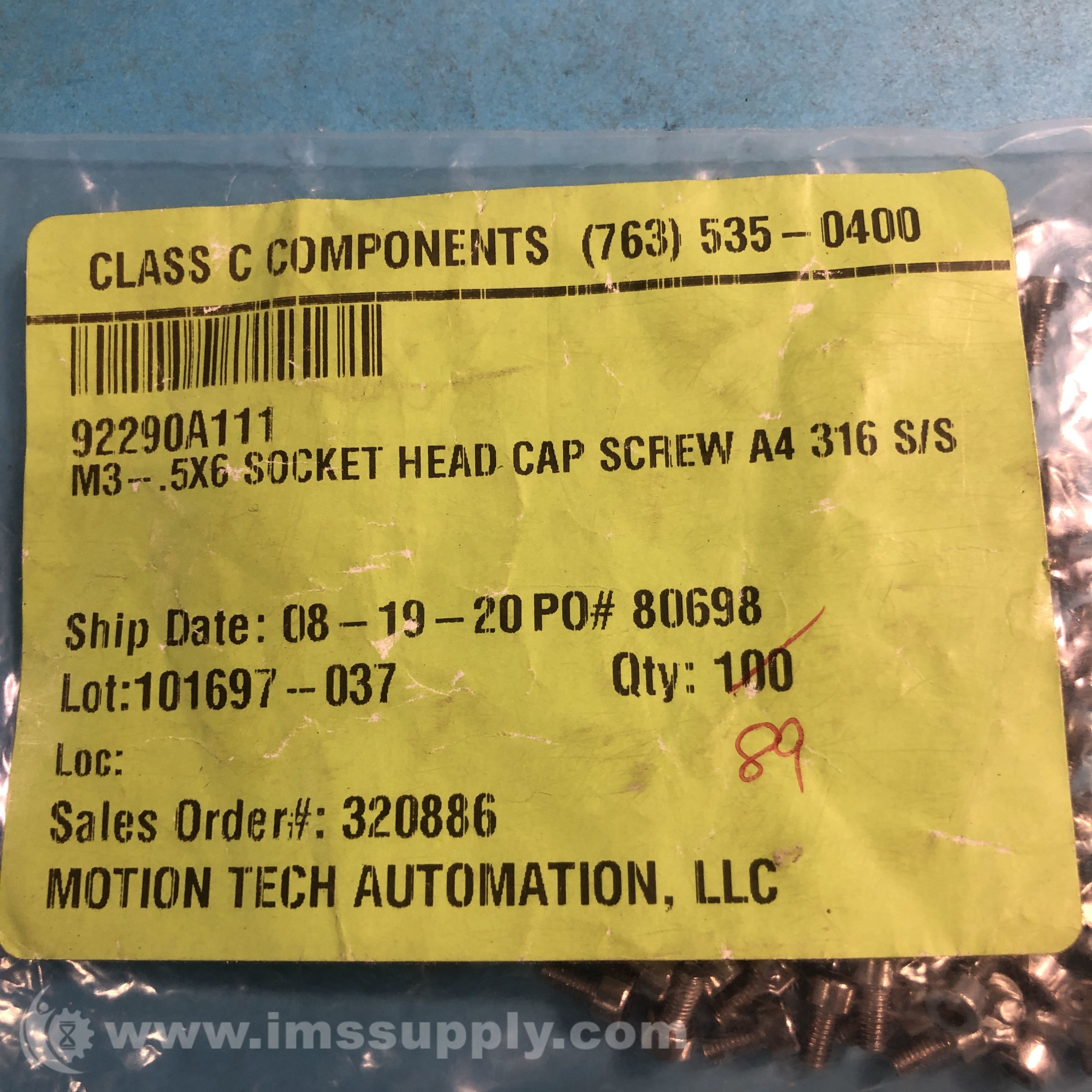 MTA Automation 92290A111 Socket Head Cap Screw, M3 - .5X6, A4 316 - IMS ...