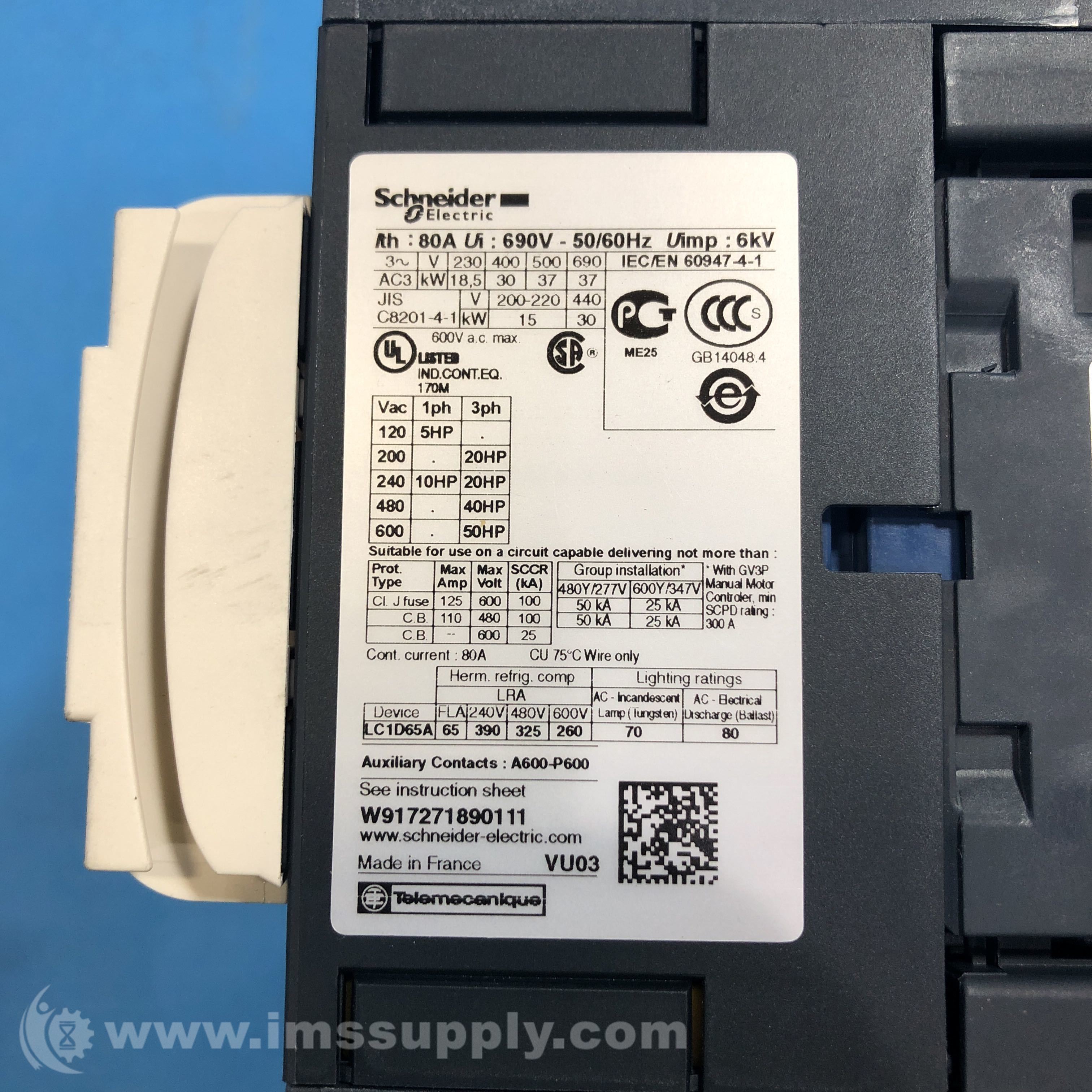 Schneider Electric LC1D65A AC Contactor 80A, 690VAC, Box of 2 