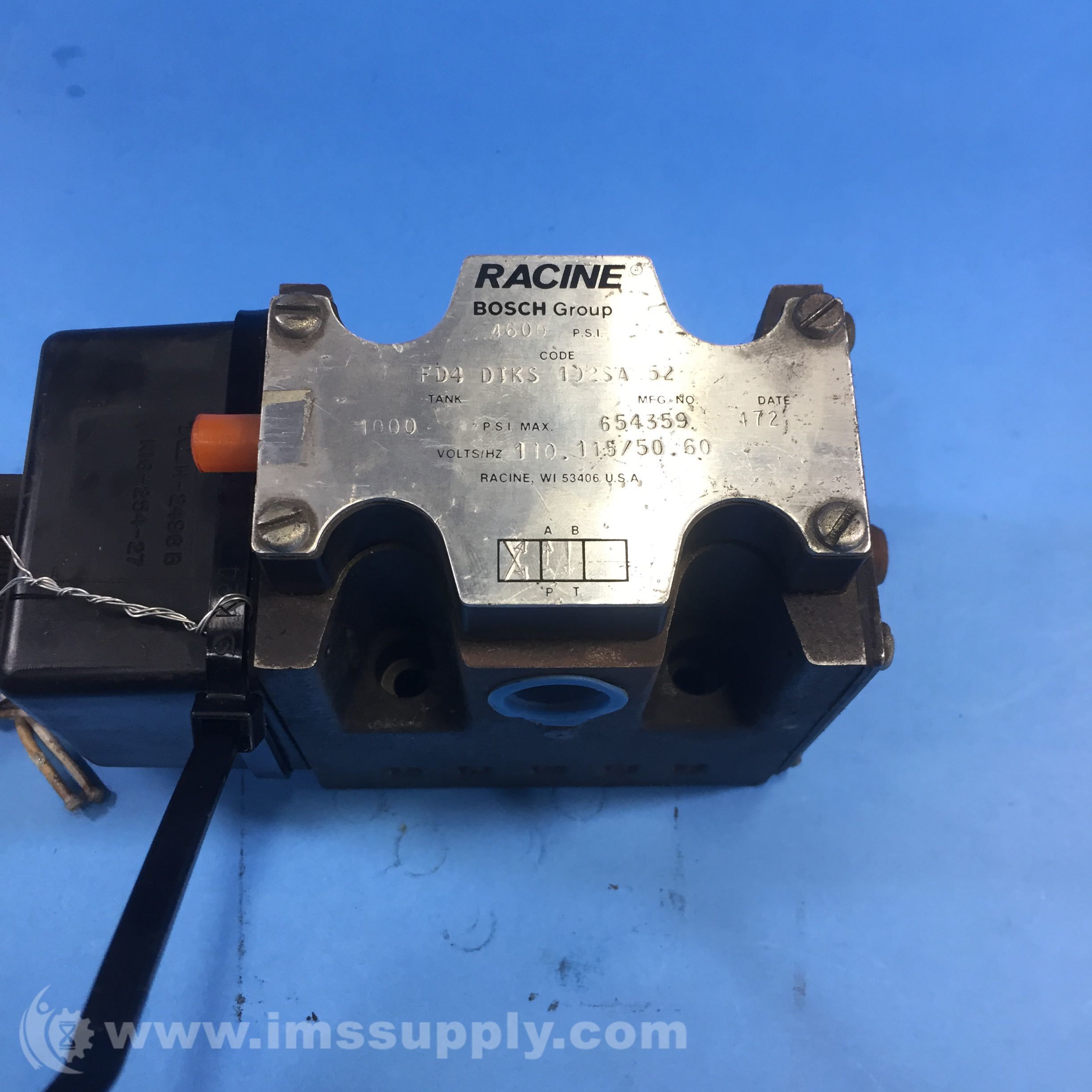 Racine FD4 DTKS 102SA 52 Solenoid Valve, 4600 PSI, 115 Volt IMS Supply
