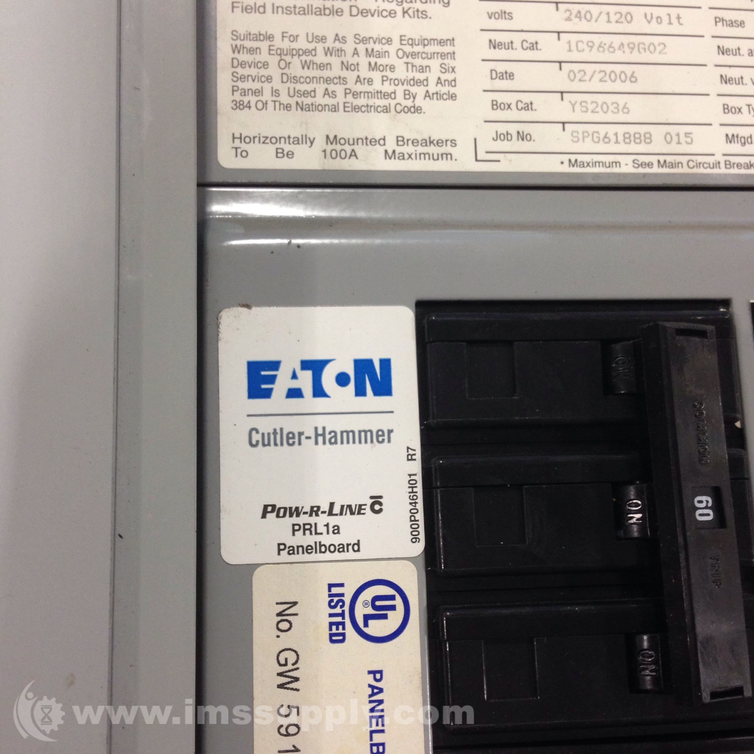 Eaton PRL1A1225X30A Panel Board, PRL1A Interior, 225A, 120/240VAC IMS