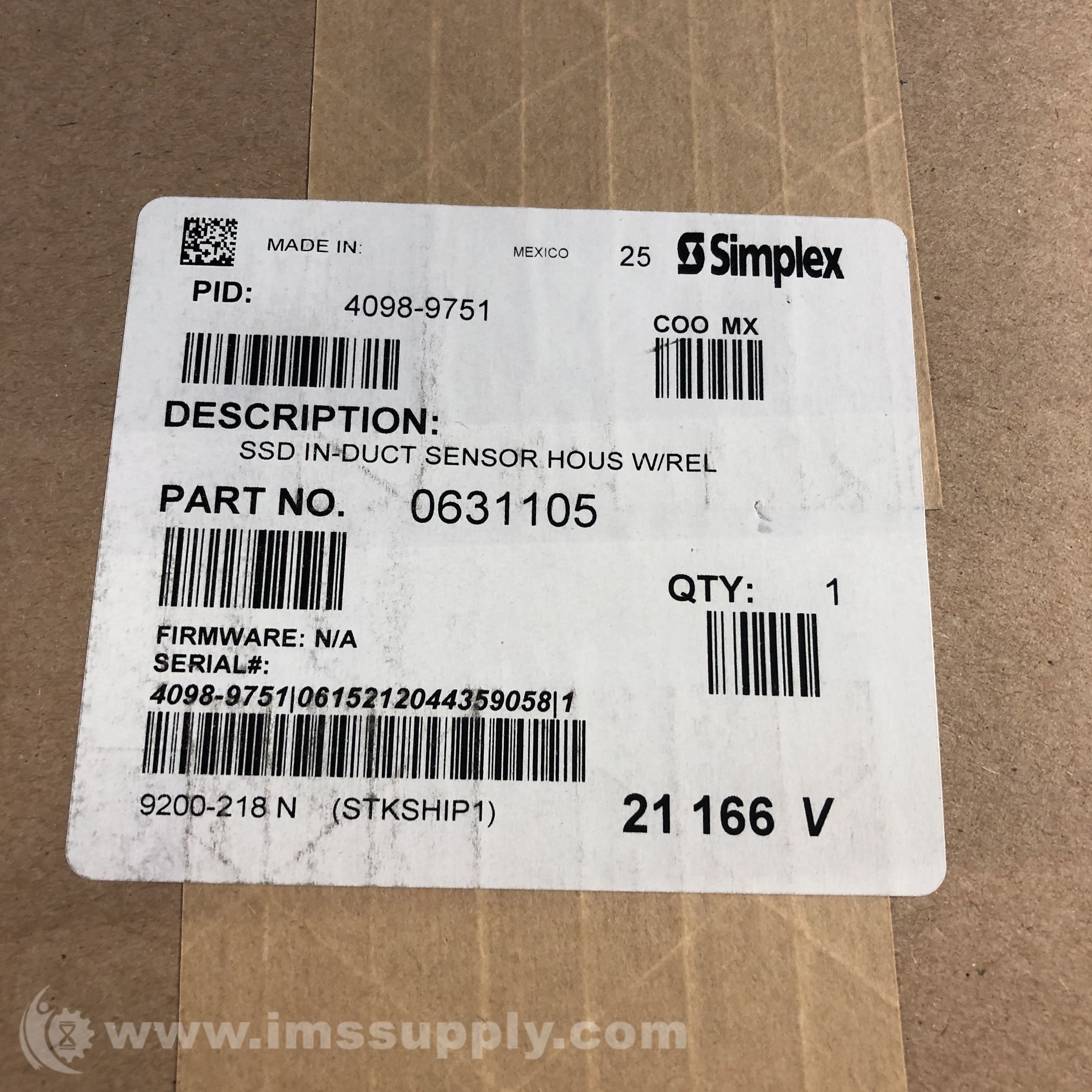 Simplex 4098-9751 TrueAlarm In-Duct Sensor Housing with Relay - IMS Supply