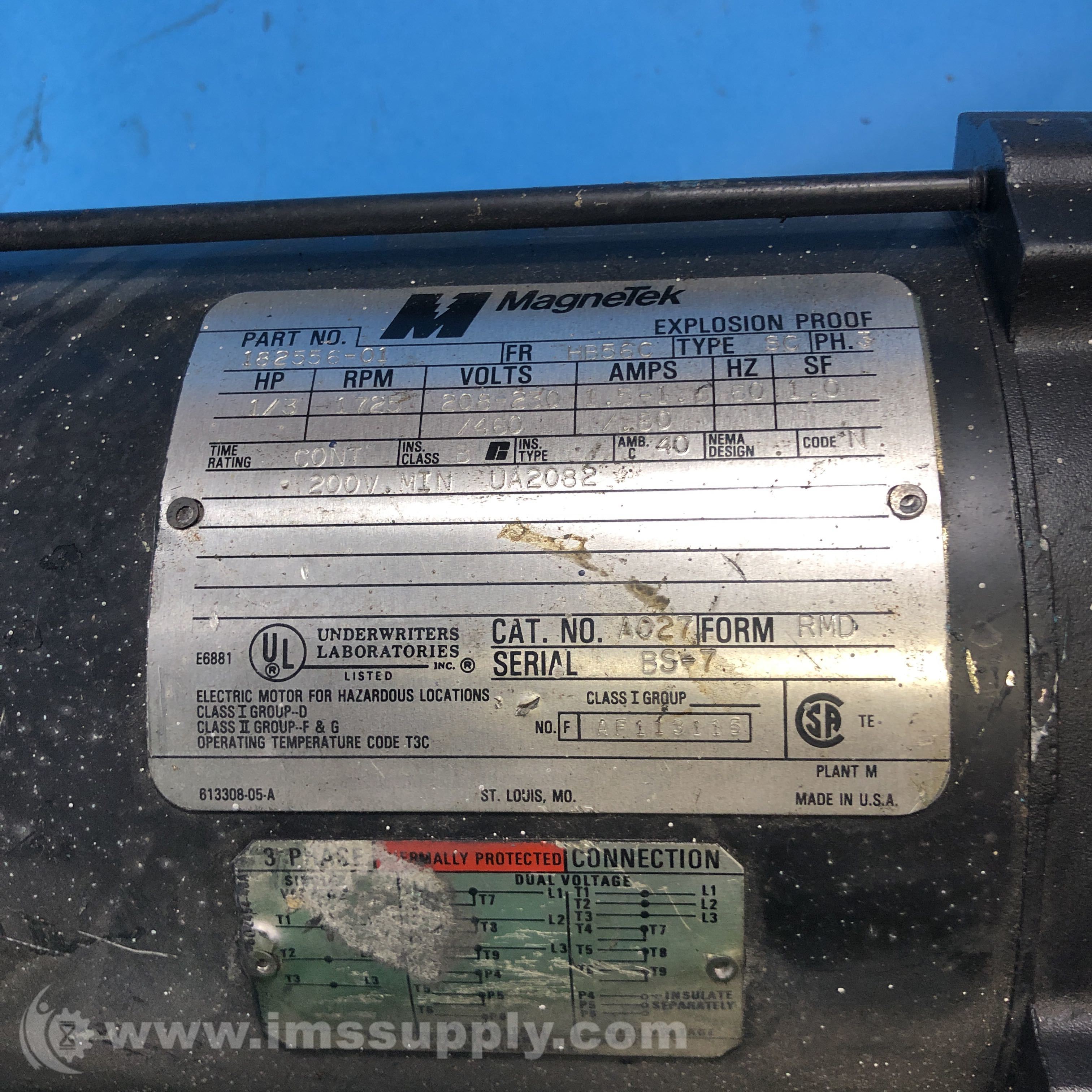 18255601 Explosion Proof Electric Motor, HP 1/3 IMS Supply