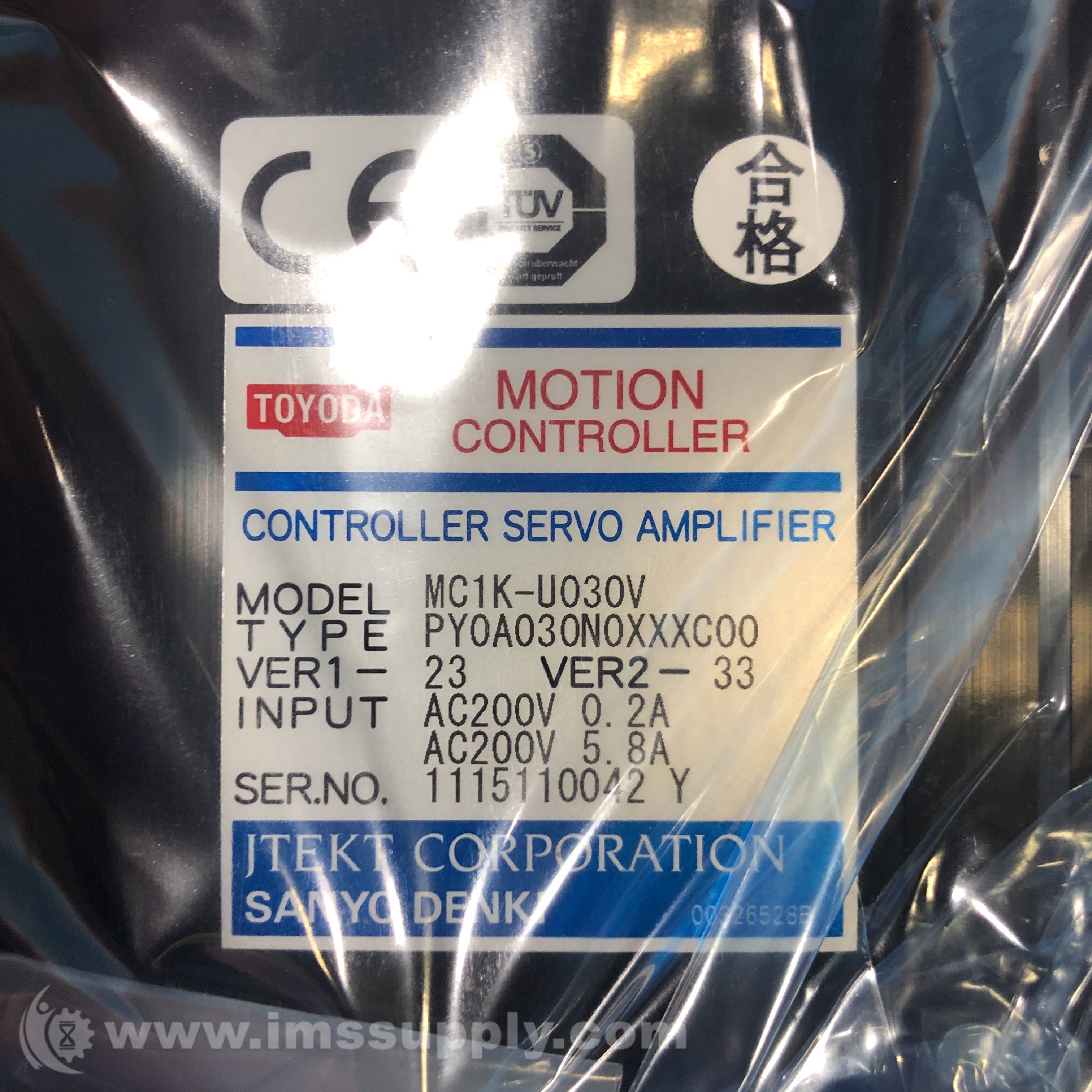 Toyoda MC1K-U030V Sanyo Denki Controller Servo Amplifier 200VAC - IMS Supply