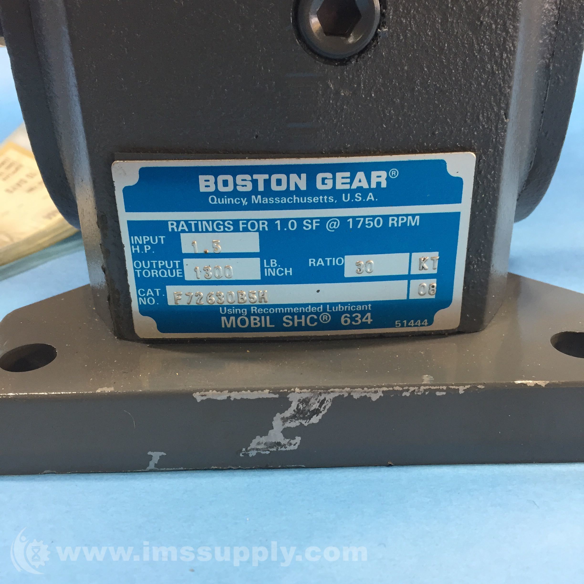 Boston Gear F72630B5H Gearbox Reducer, 1.5 HP Input, 1750 RPM IMS Supply