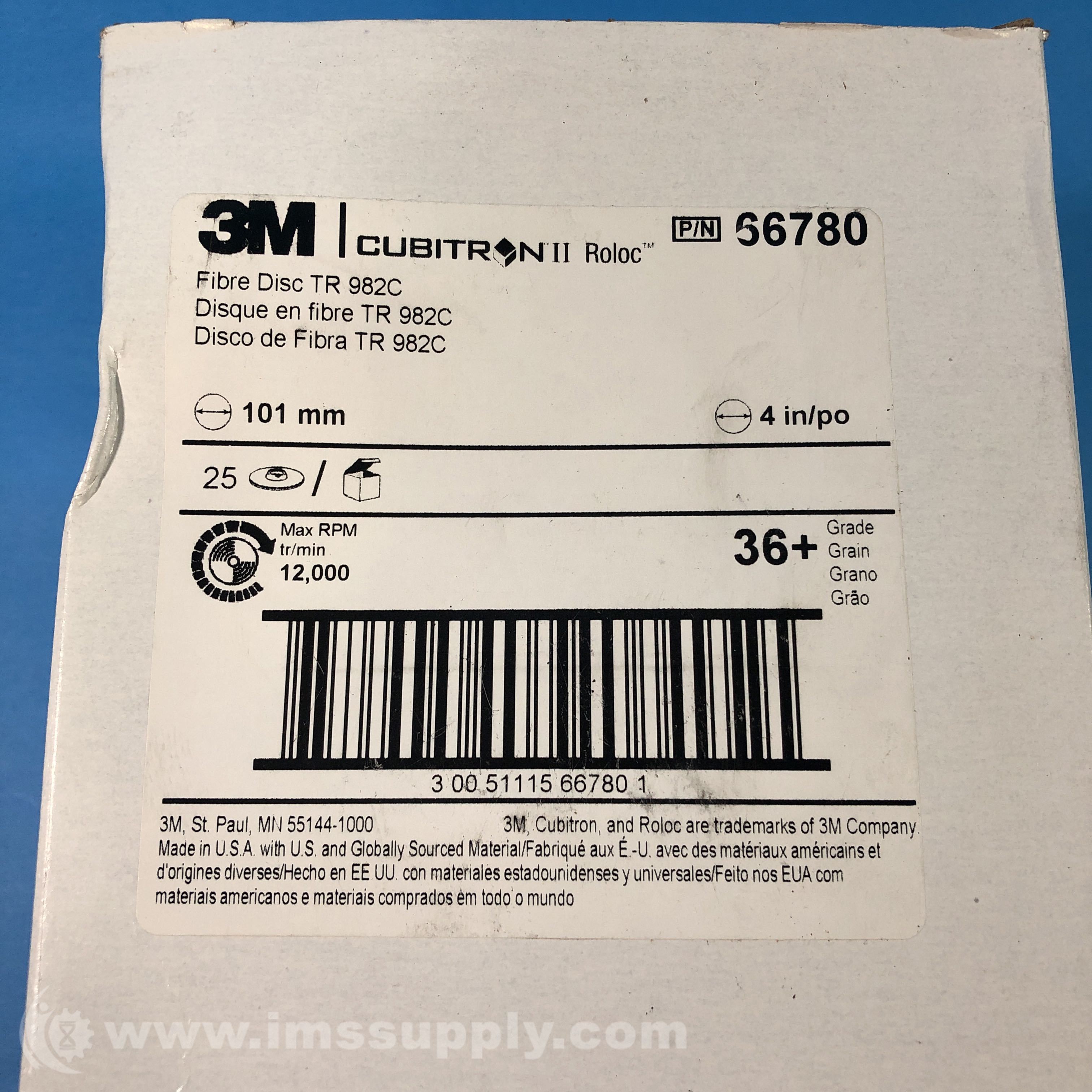3M 66780 Box of 25 4 X 0.0 NP 36+ Grit Cubitro Fiber Disc ...