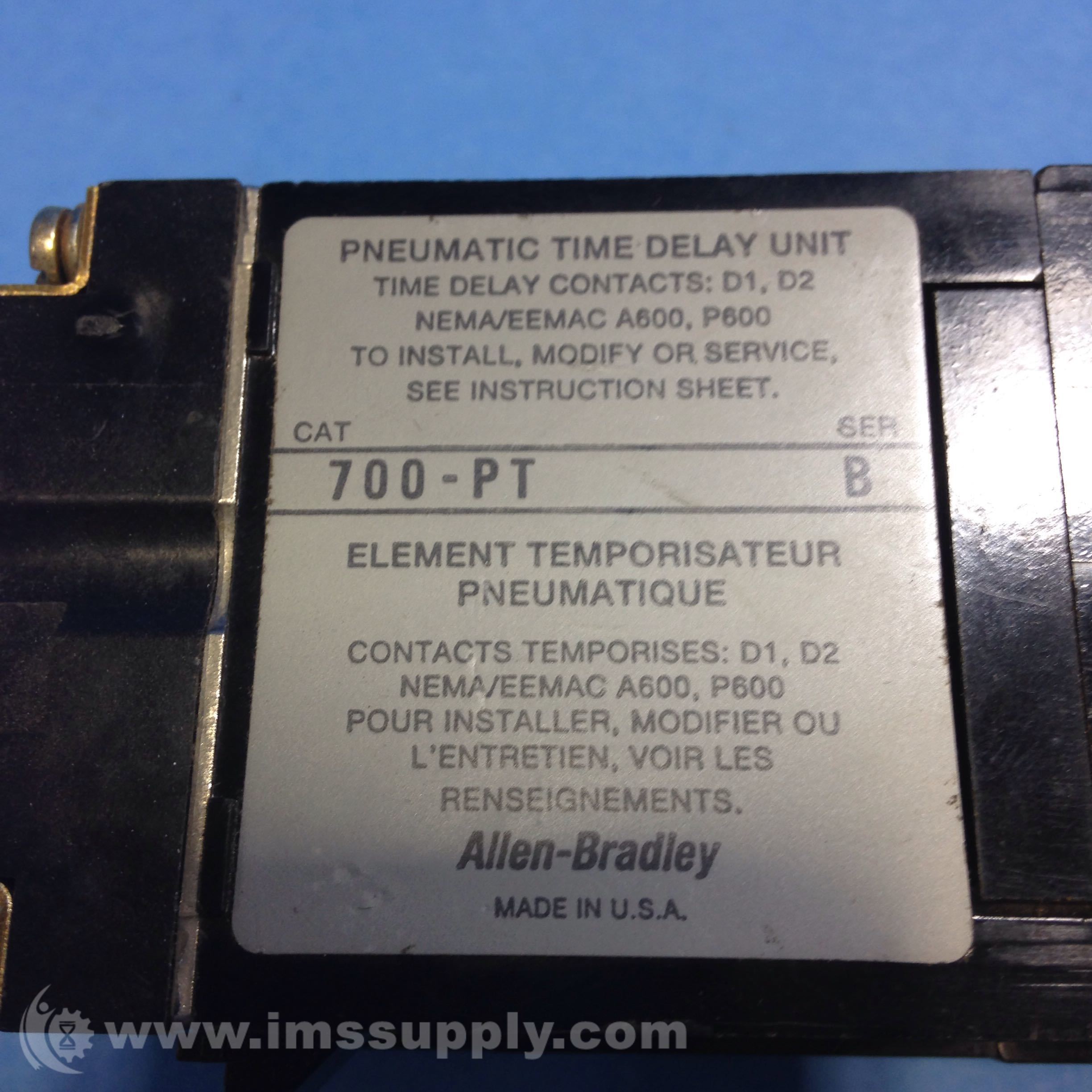 Allen Bradley 700PT B Pneumatic Time Delay Contactor IMS Supply