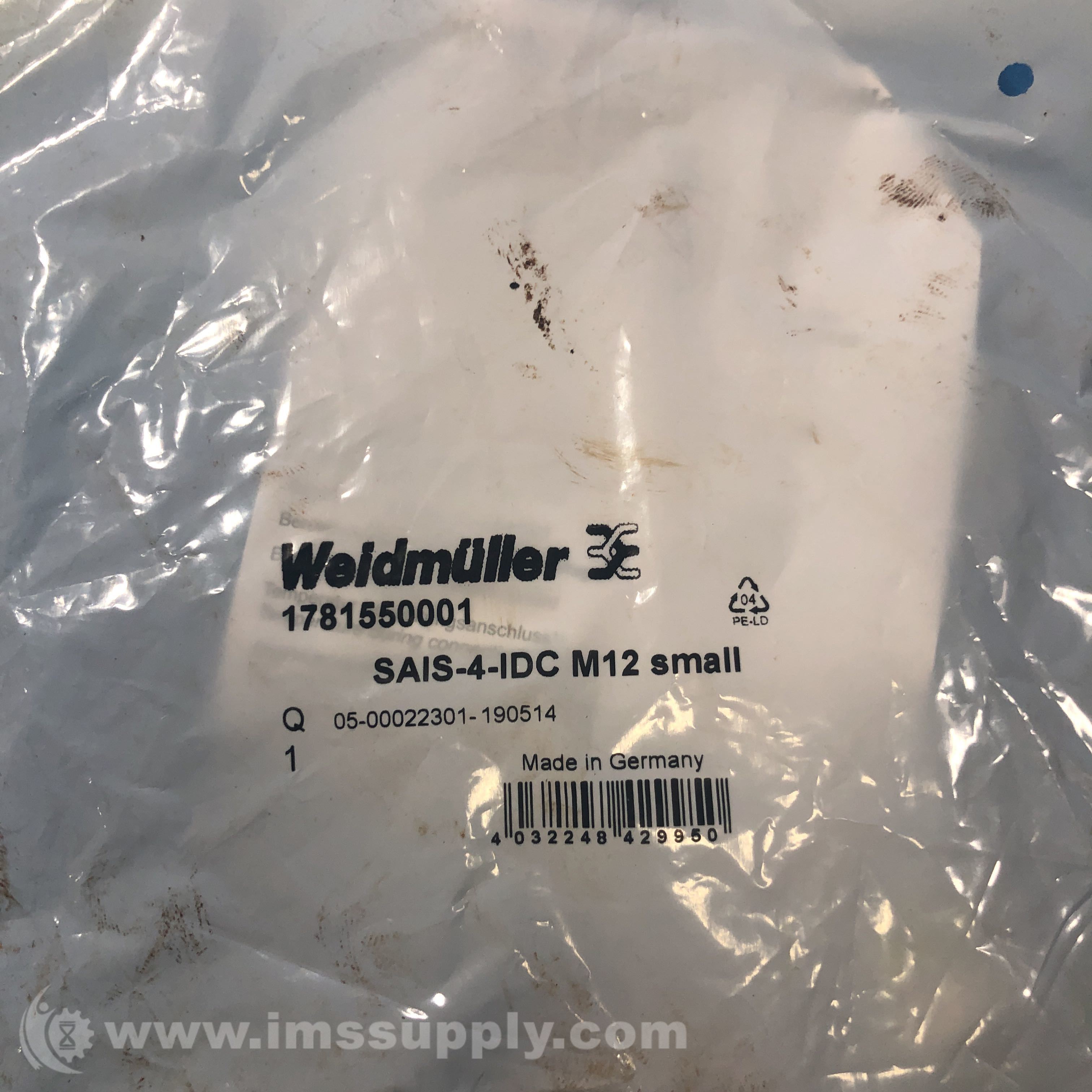 Weidmuller 1781550001 Field Attachable Connectors, M12, Pin IMS Supply