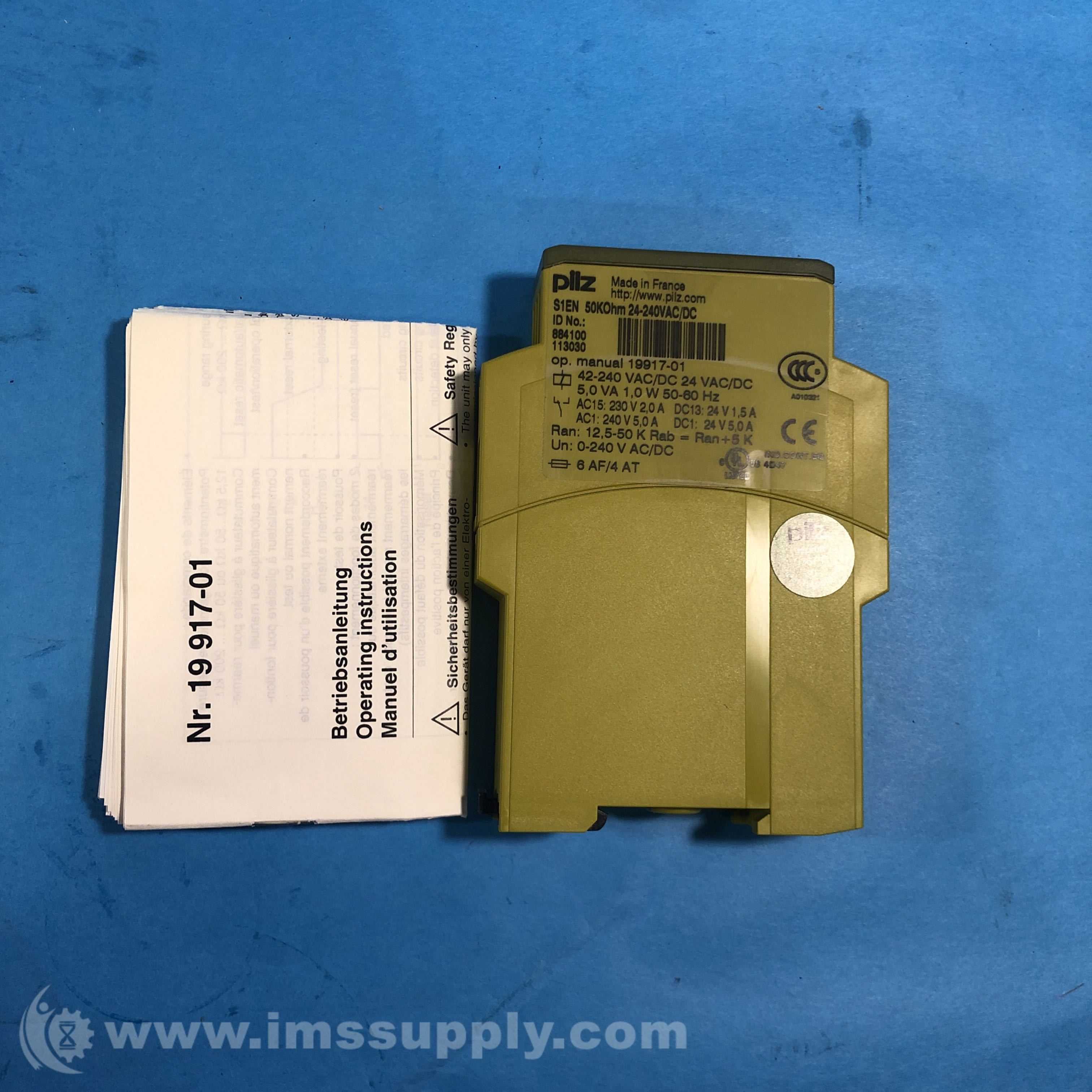 Pilz S1EN 50KOHM 24240VAC/DC Earth Fault Monitoring Relay IMS Supply