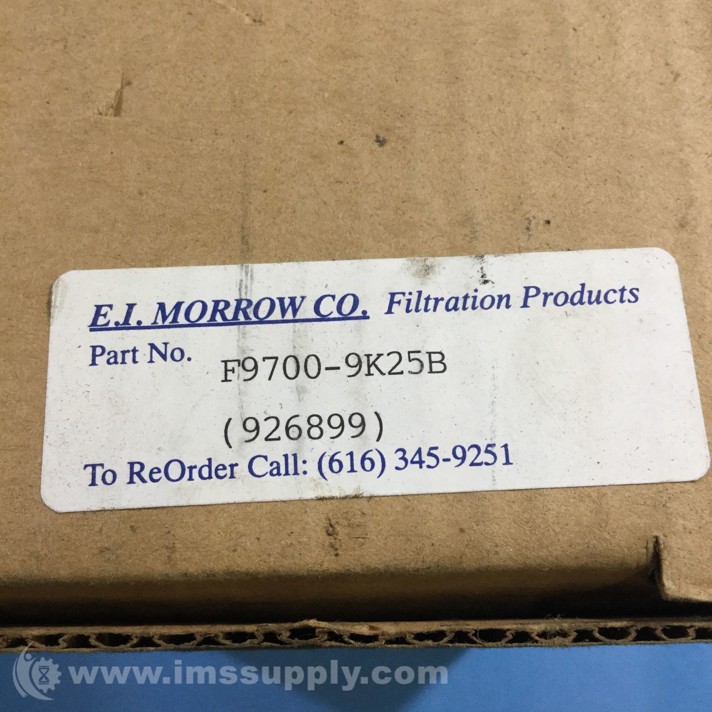 EJ Morrow Company F97009K25B Filter IMS Supply