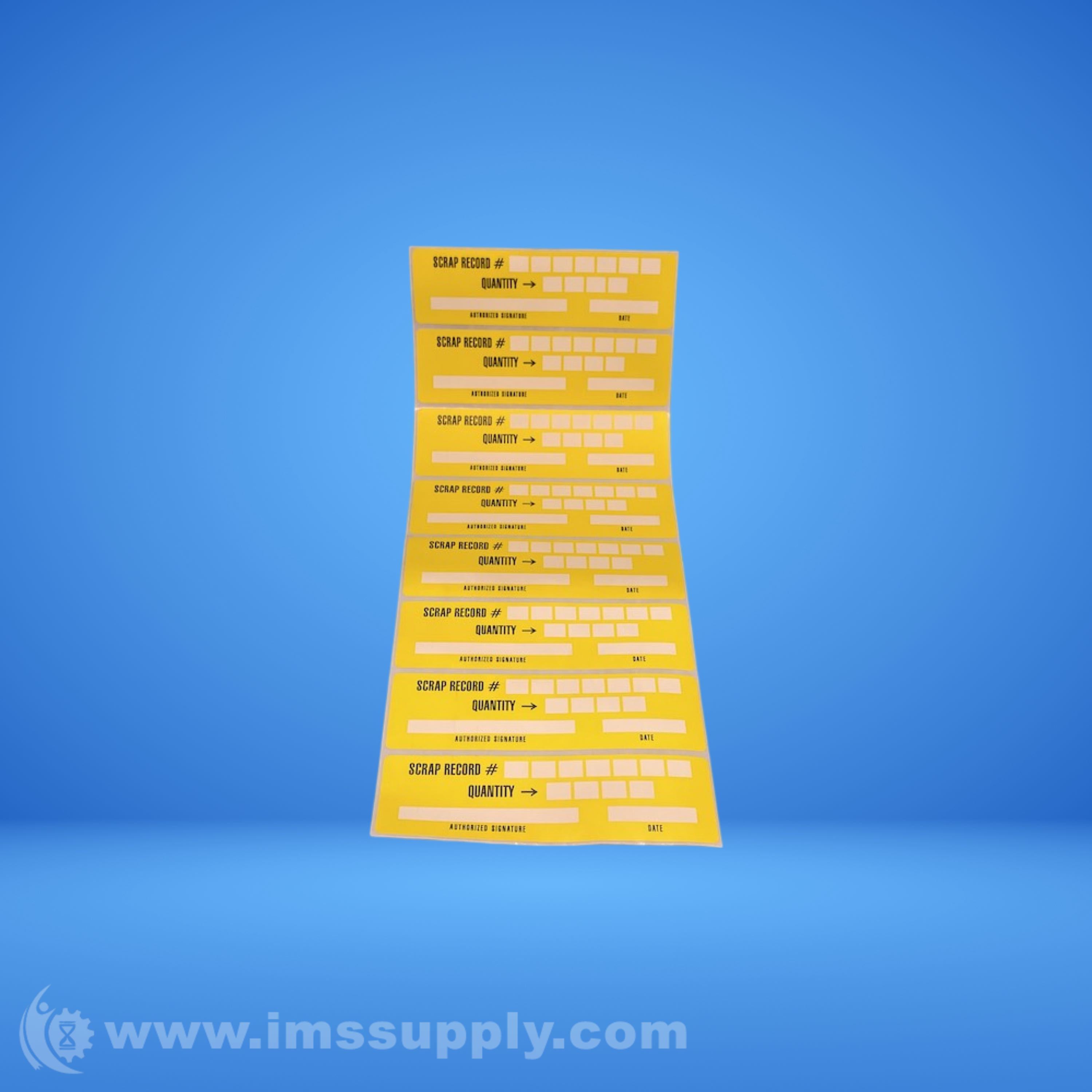 Pack of 8 Yellow Scrap Record # Labels - IMS Supply