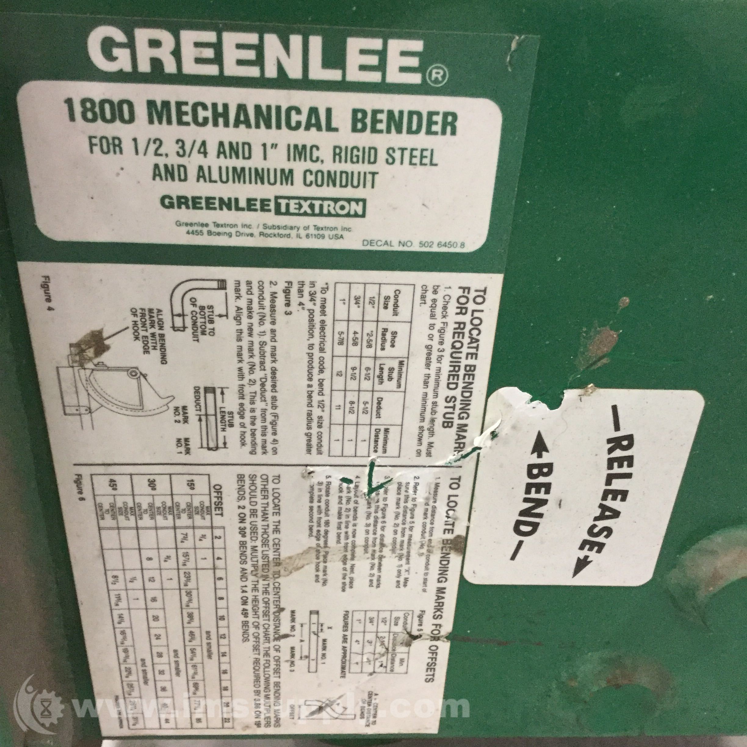 Greenlee Tool 1800 Mechanical Bender for 1/2, 3/4, 1 IMC IMS Supply