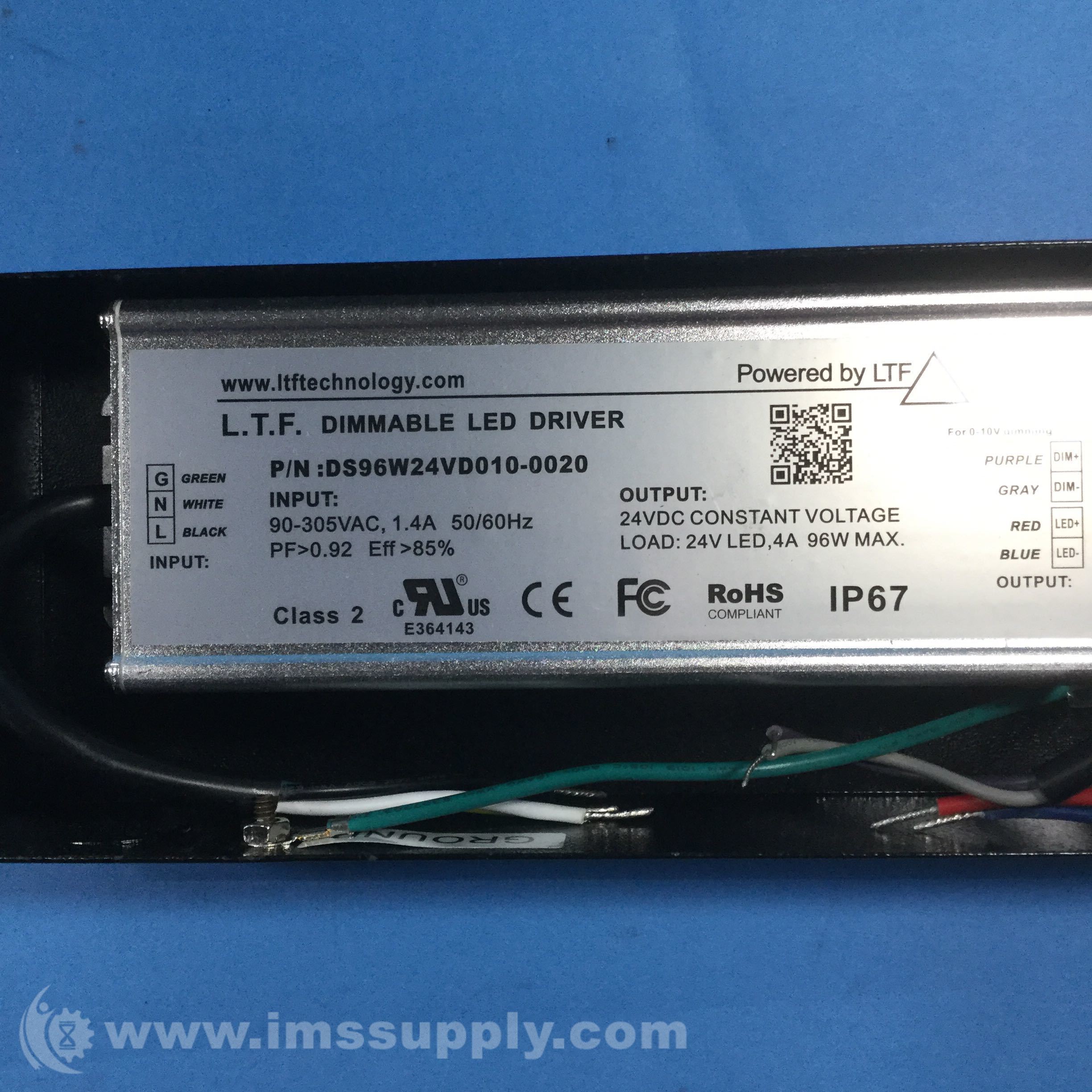 LTF DS96W24VD010-0020 Dimmable LED Driver, 0-10V - IMS Supply