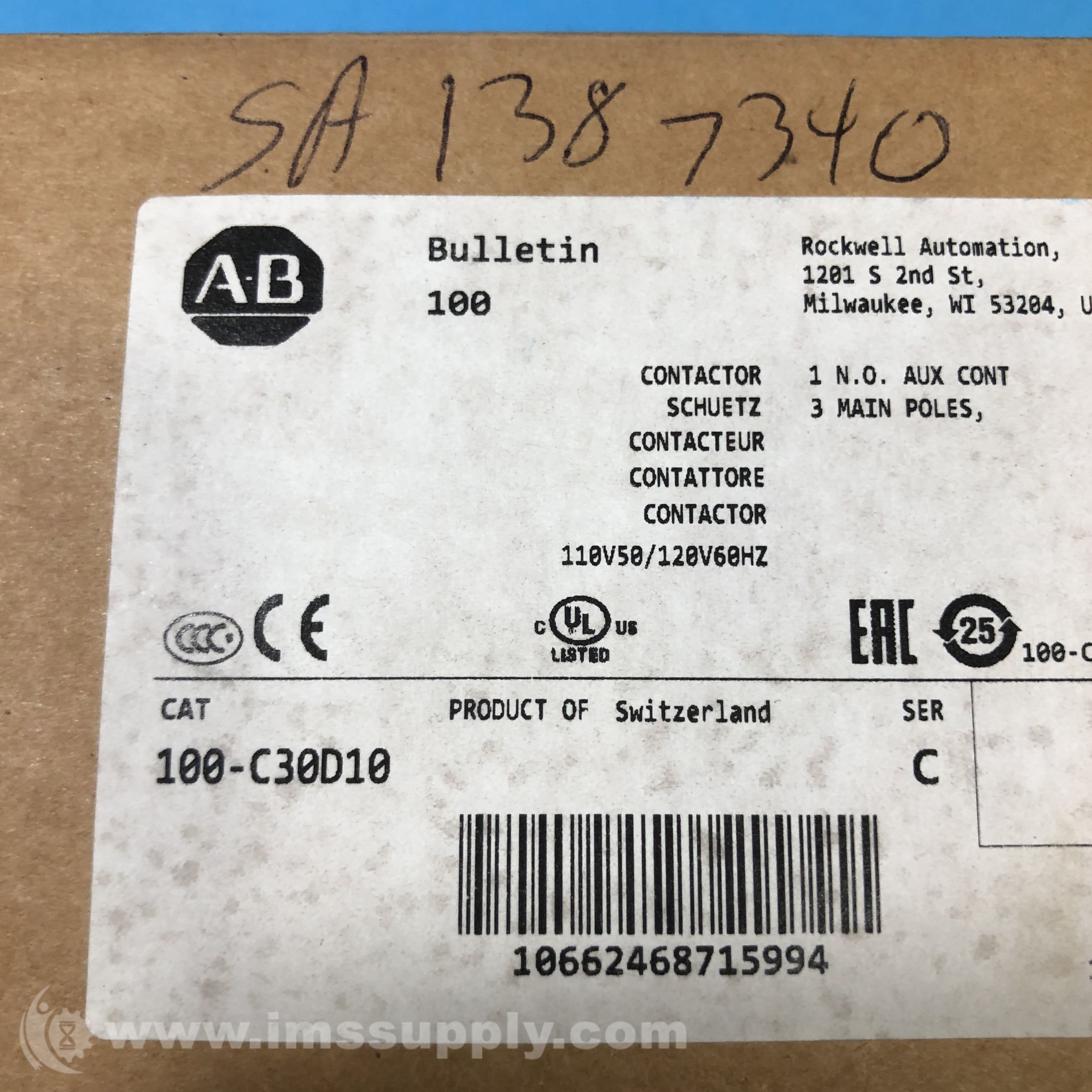 Allen Bradley 100-C30D10 Series C Contactor