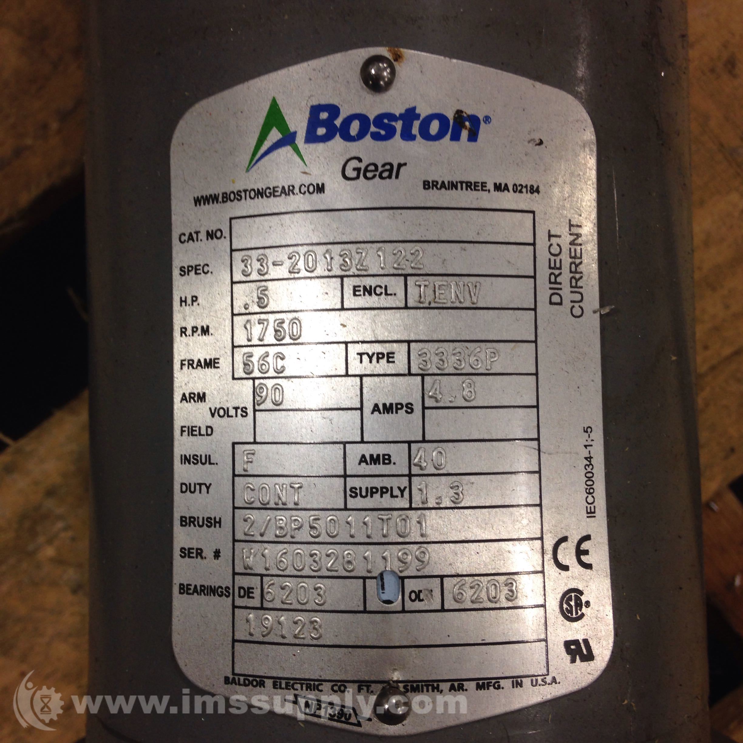 Boston Gear 33-2013Z122 1/2 HP DC Motor Frame Speed Reducer