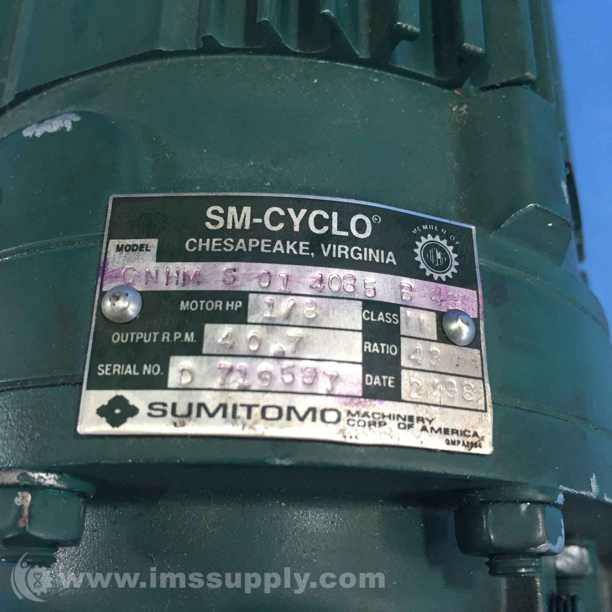 Sumitomo CNHMS014085B43 SM-Cyclo Gearmotor, 1/8HP - IMS Supply