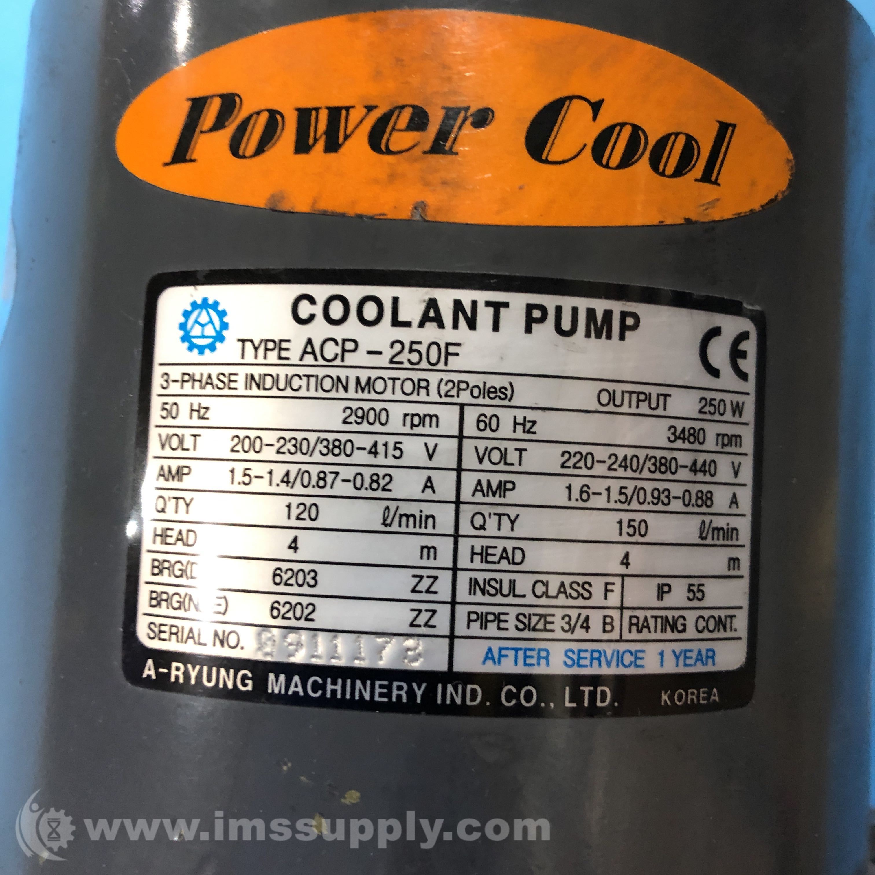 ARyung ACP250F Power Cool Coolant Pumpl, 3Phase IMS Supply