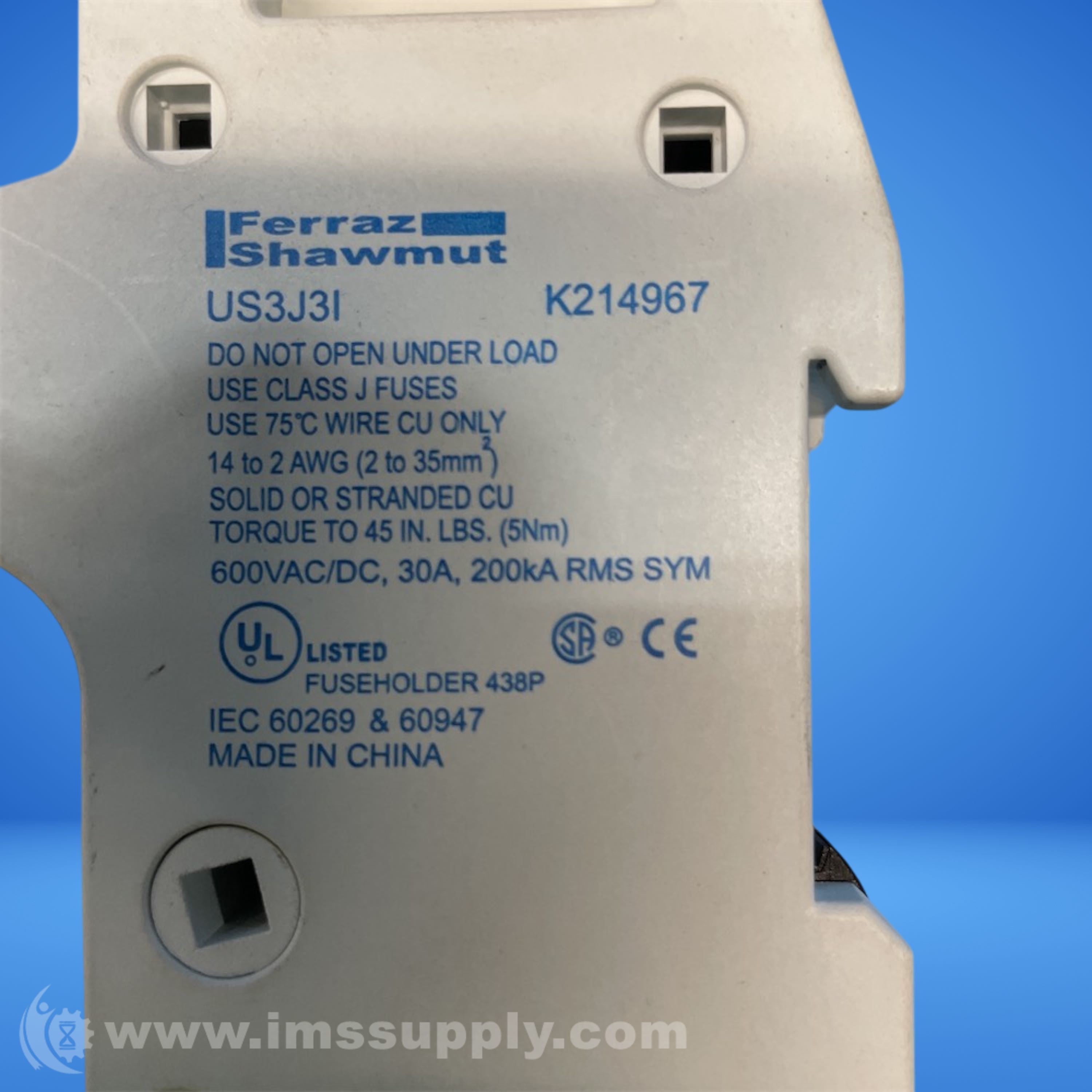 Ferraz Shawmut US3J31 Ultrasafe Fuse Holder, K214967, 600VAC/DC - IMS ...