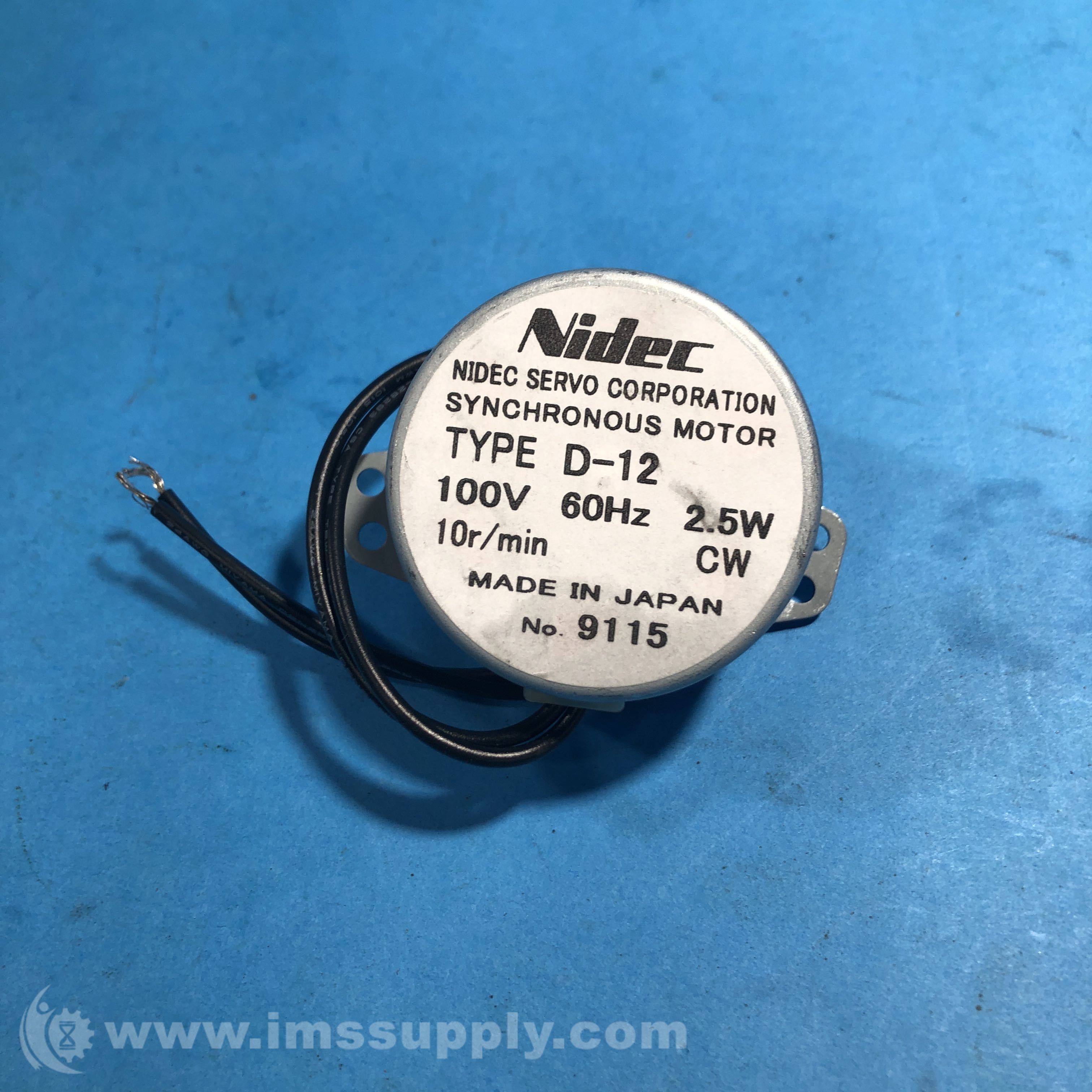 Nidec Corp D-12 Synchronous Motor, 100V 60Hz, 2.5W - IMS Supply