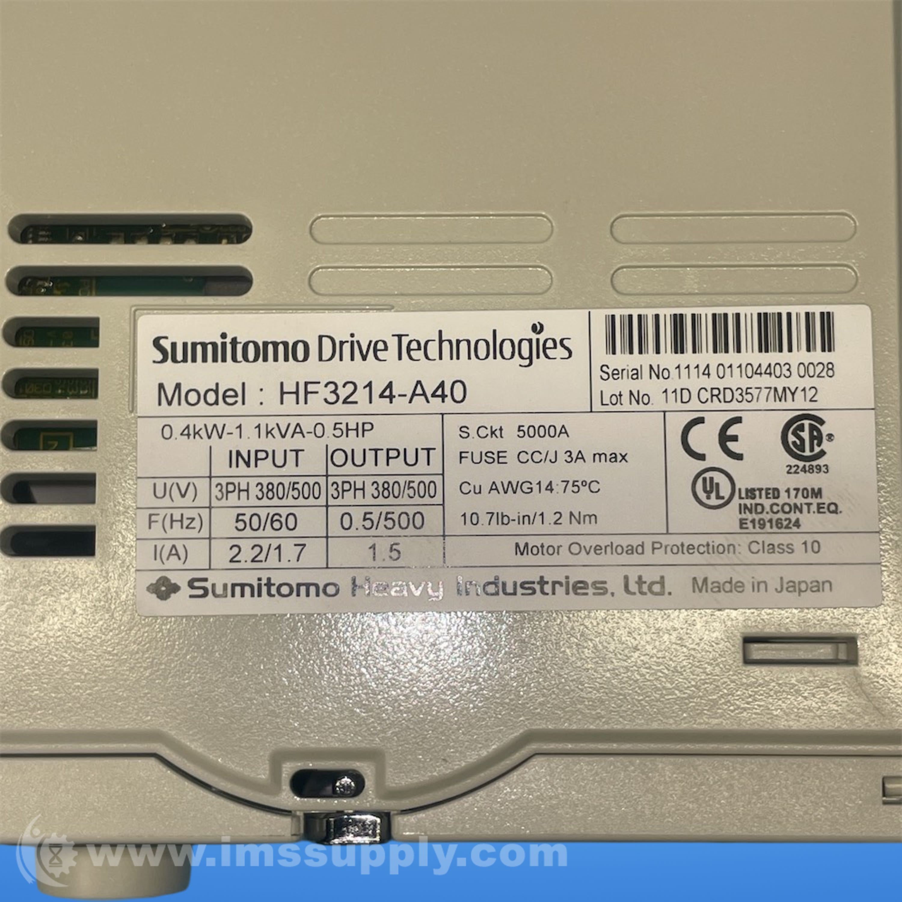 Sumitomo HF3214-A40 Sensorless Vector Inverter 3-phase 400V 0.4KW - IMS ...
