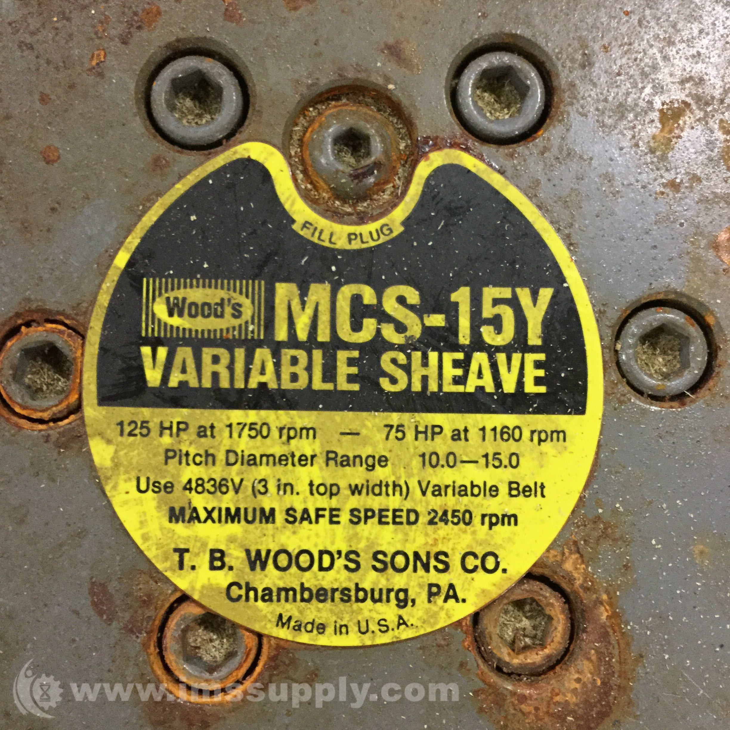TB Woods MCS15Y Variable Sheave, 125HP 1750RPM, 75HP 1160RPM IMS Supply