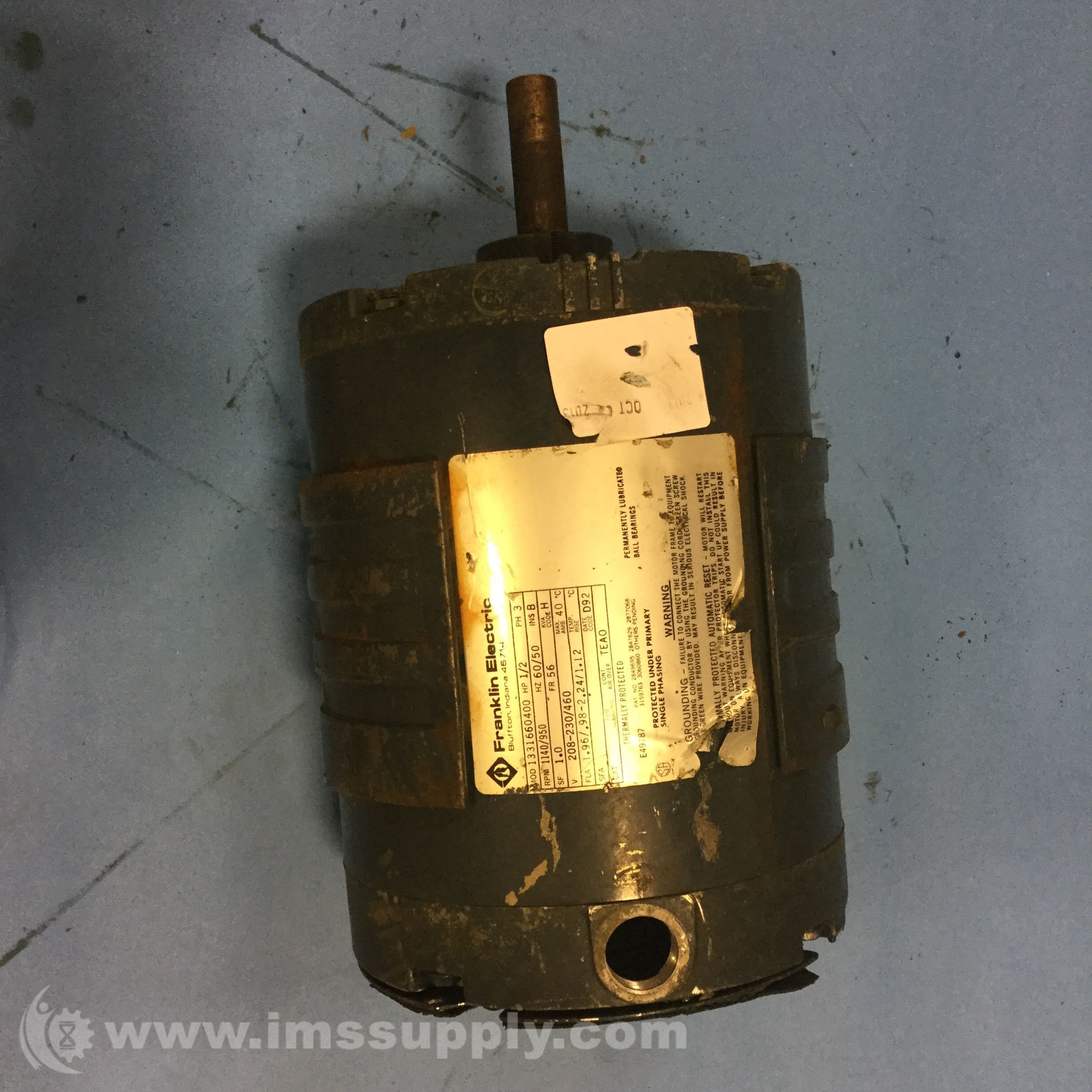 Franklin Electric 1331660400 Motor 0.5HP 1140/950RPM 208230/460V IMS
