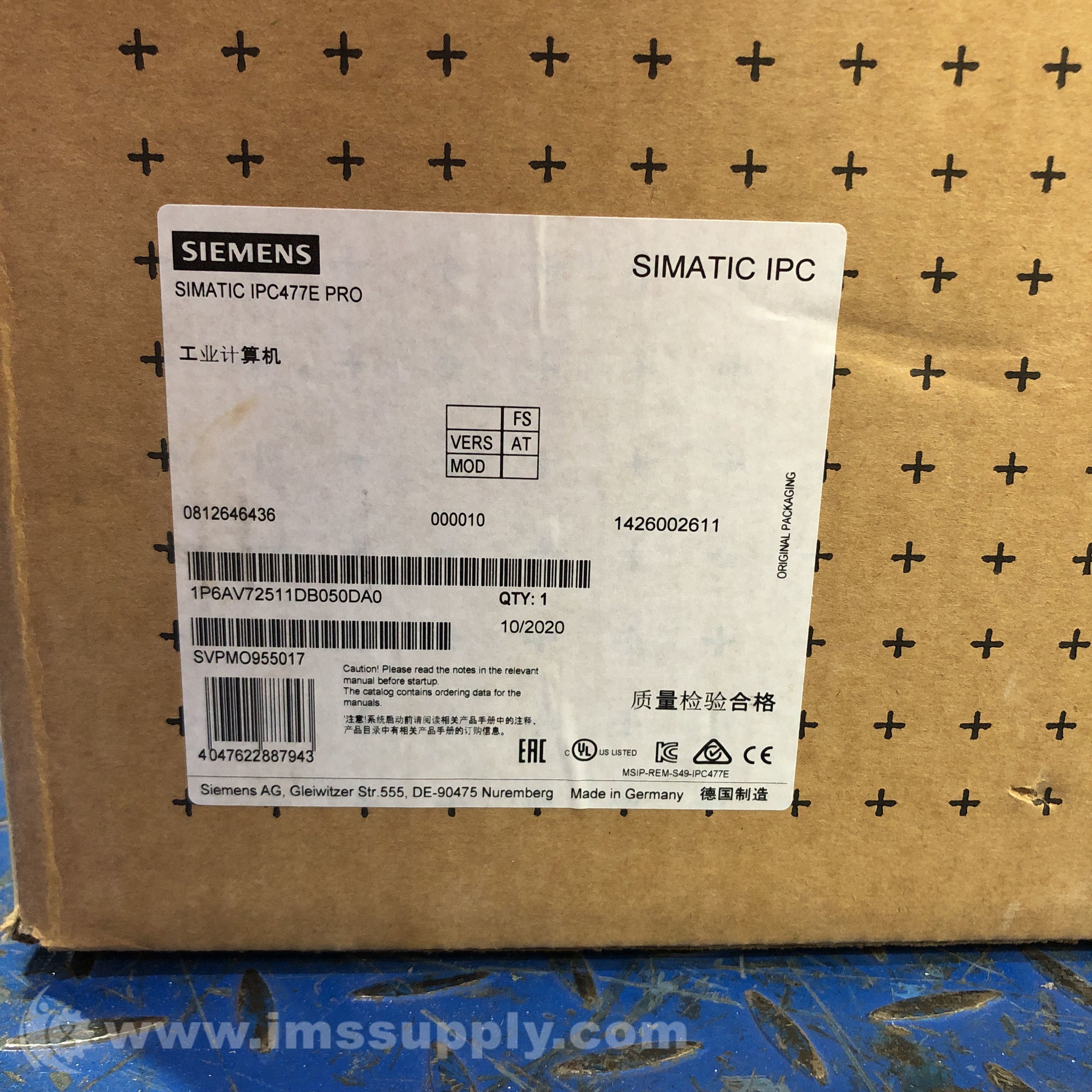 Siemens 6AV7251-1DB05-0DA0 Simatic IPC477E Pro 15 MTouch - IMS Supply