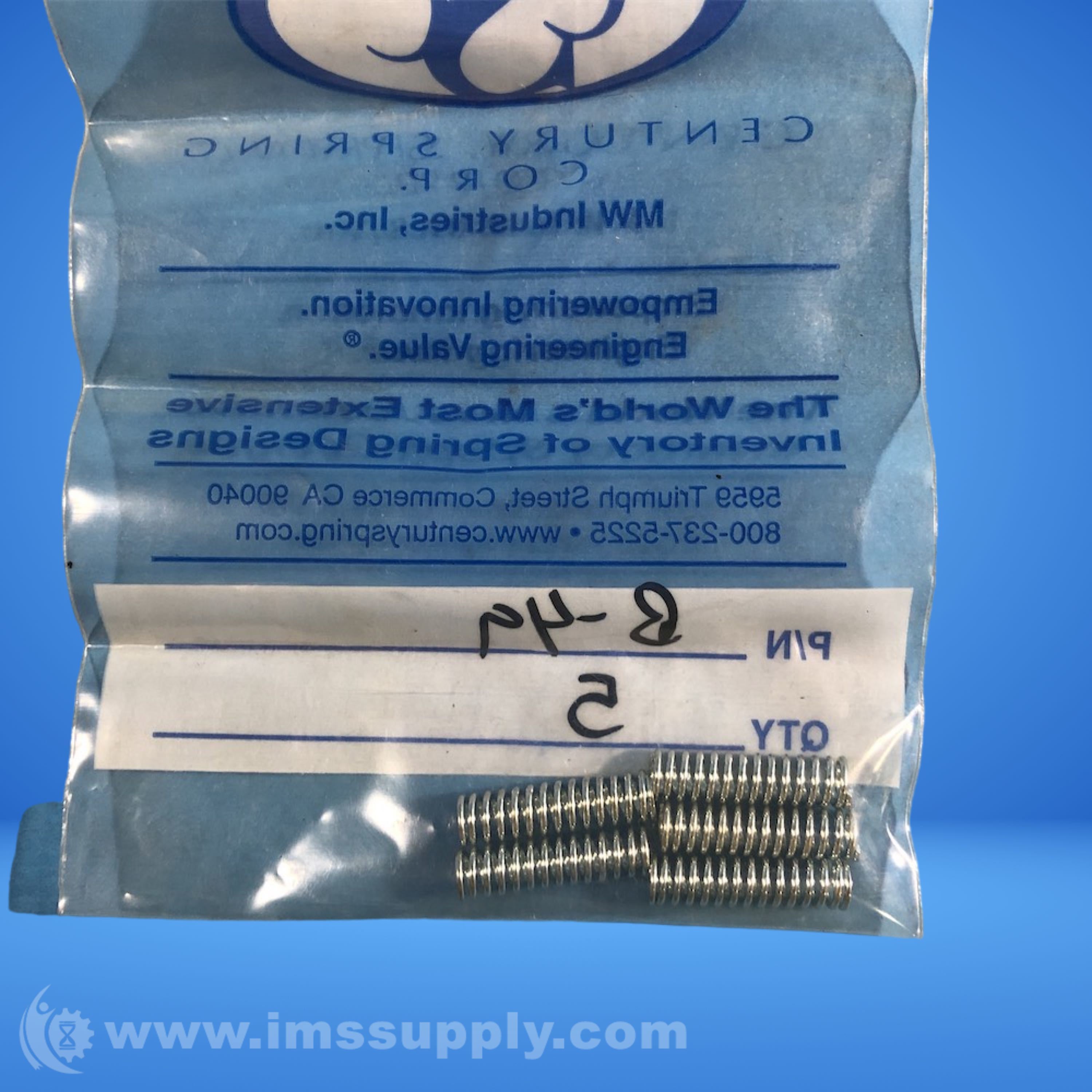Century Spring B-49 Steel Compression Spring Bag of 5 - IMS Supply