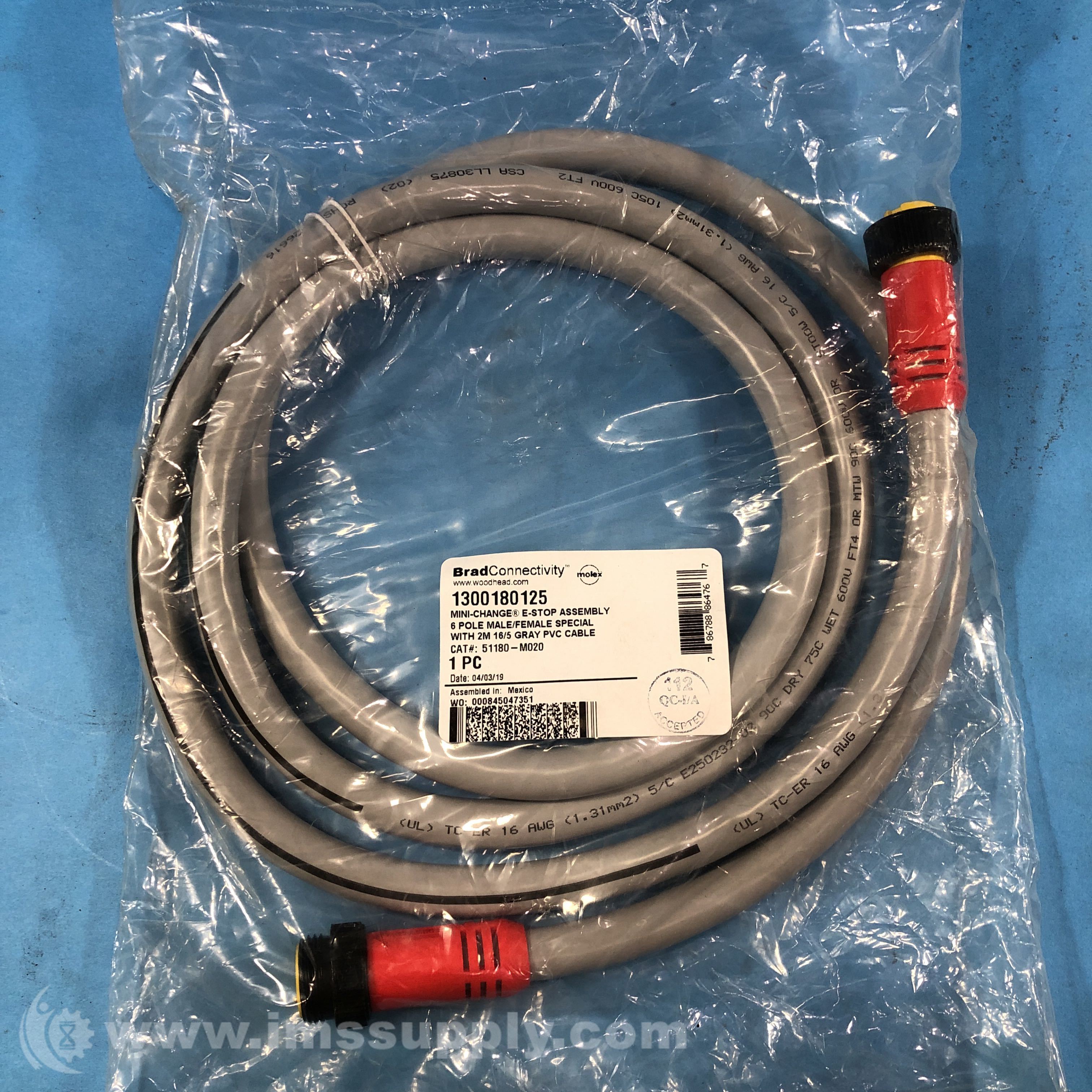 Woodhead 51180-M020 6P 2M Male / Female Cord Set - IMS Supply