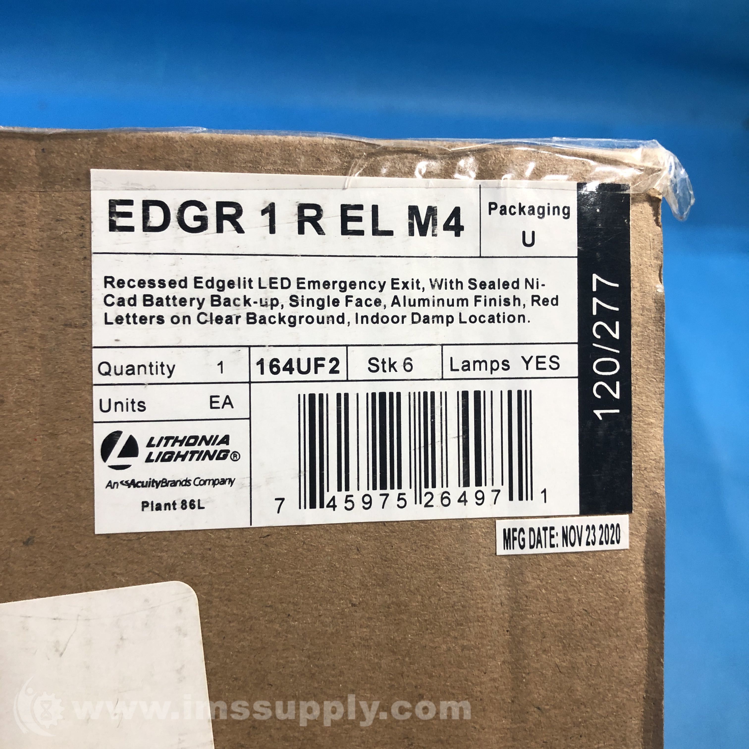 Lithonia Lighting EDGR 1 R EL M4 Red LED EdgeLit Exit Sign IMS Supply