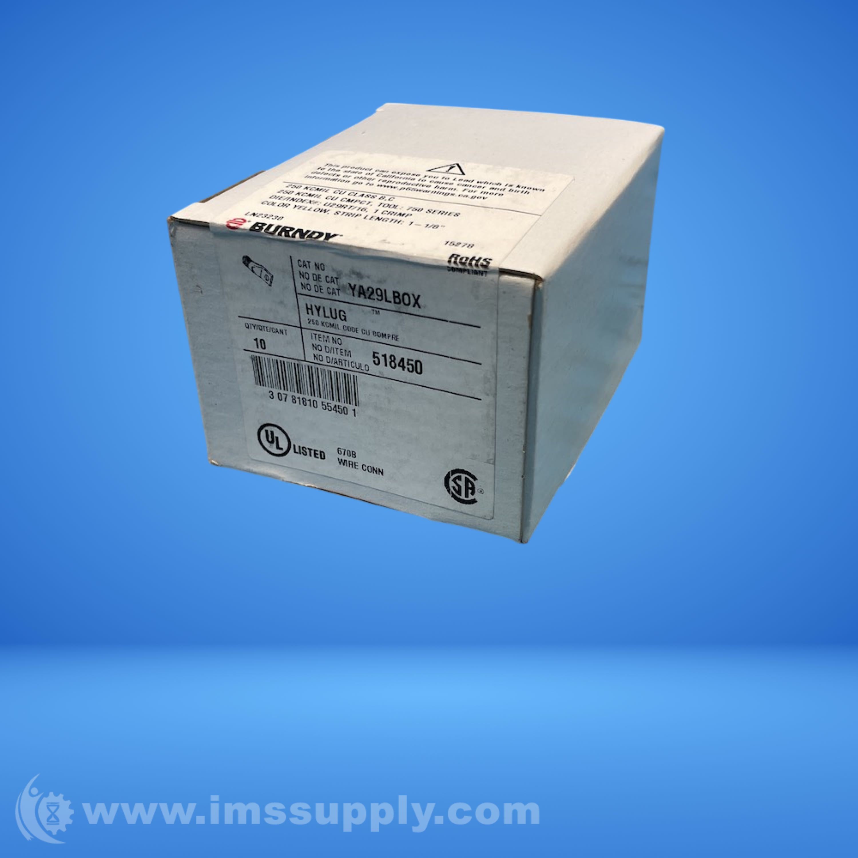 Burndy YA29LBOX Copper Compression Lugs Box of 10 - IMS Supply