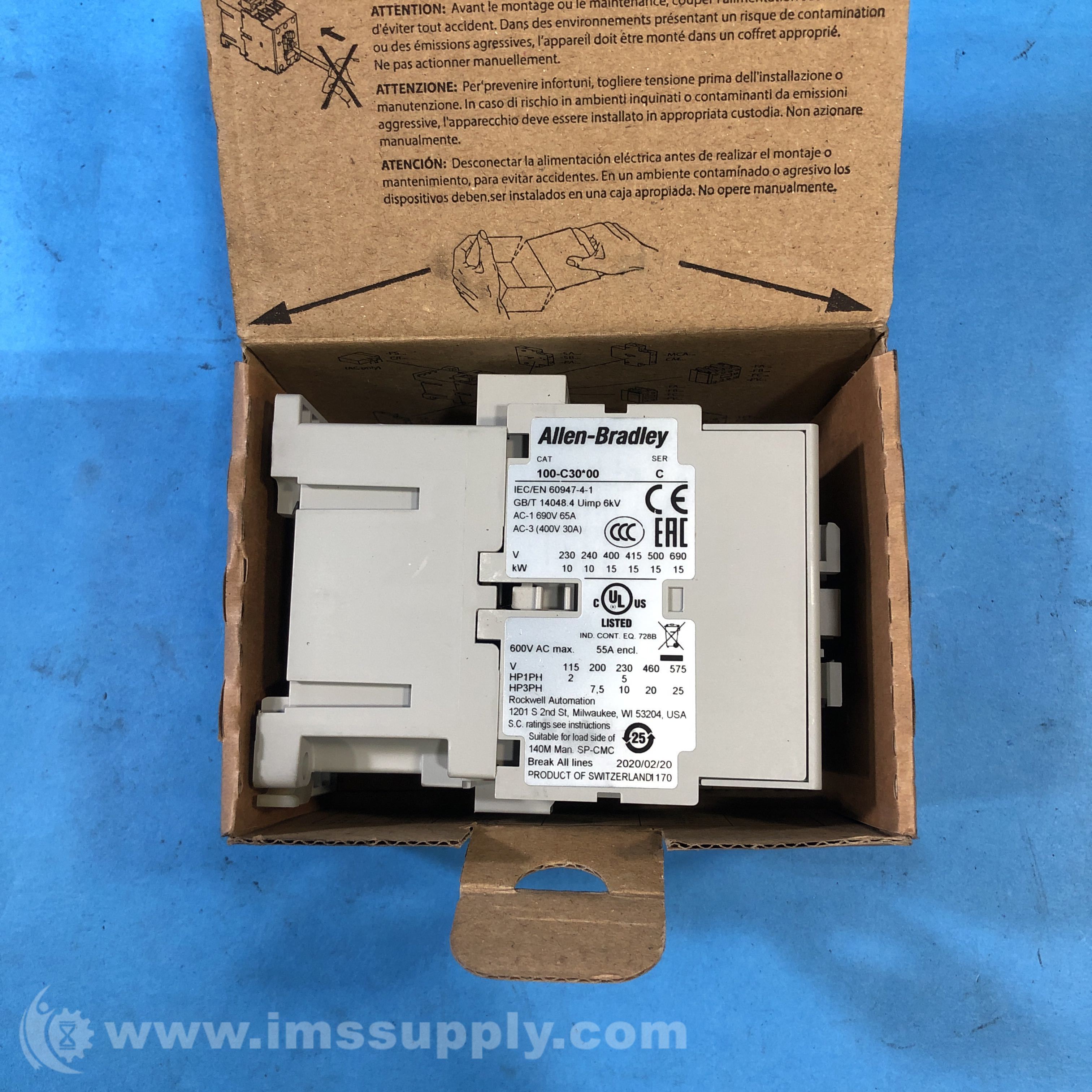 Allen Bradley 100-C30D10 Contactor ,30 A,110V 50 Hz / 120V 60 Hz - IMS  Supply