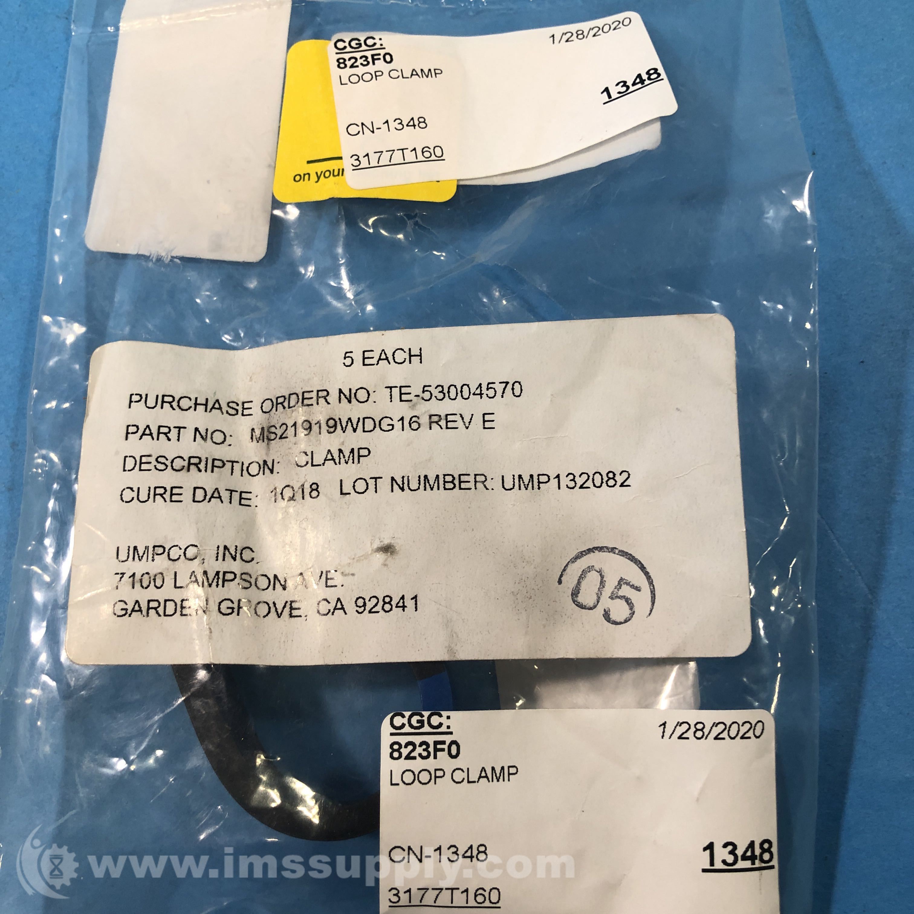 Umpco MS21919WDG16 Bag of 5 Loop Clamps IMS Supply