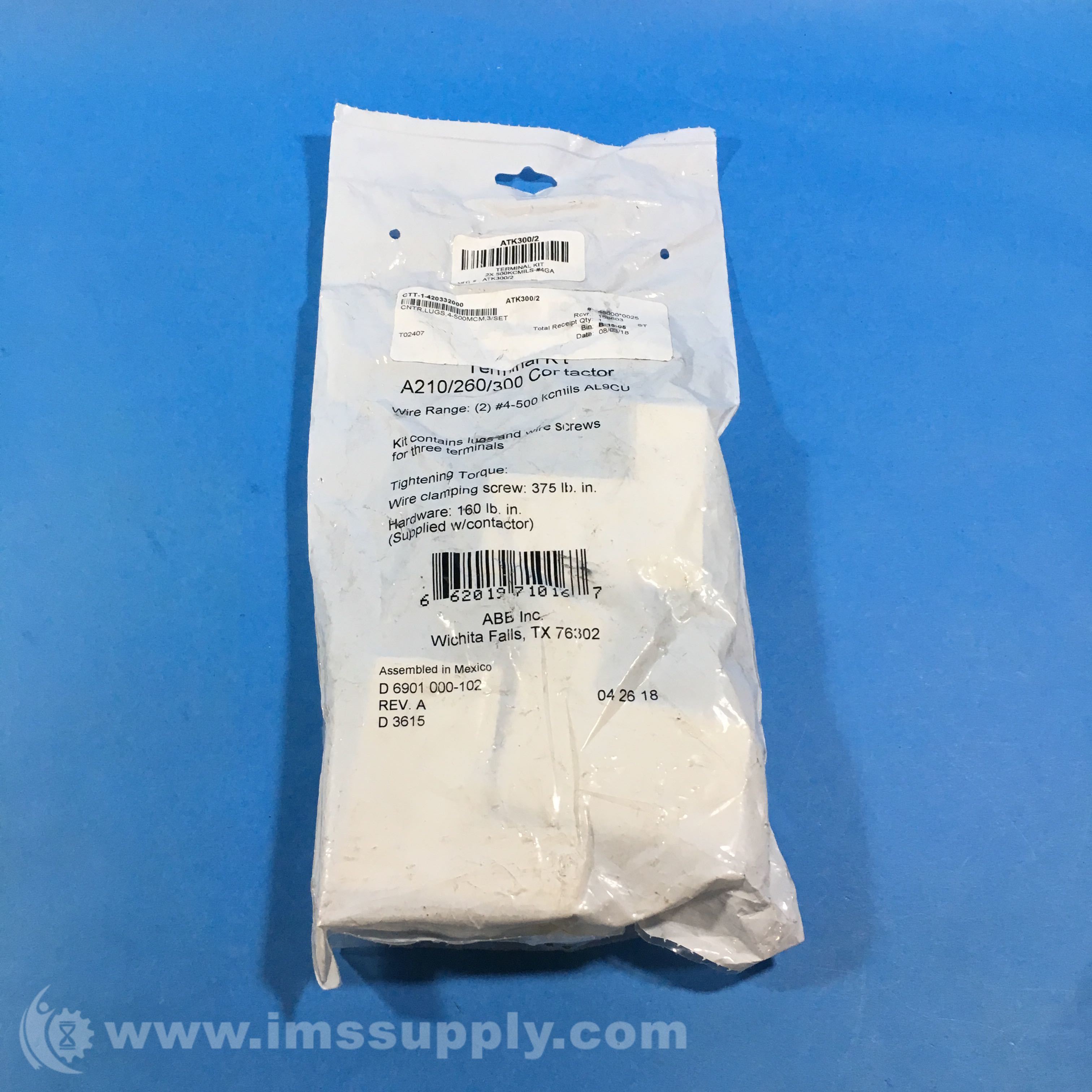 ABB ATK300/2 Terminal Lugs, Wire Range Parallel 4 500 MCM IMS Supply