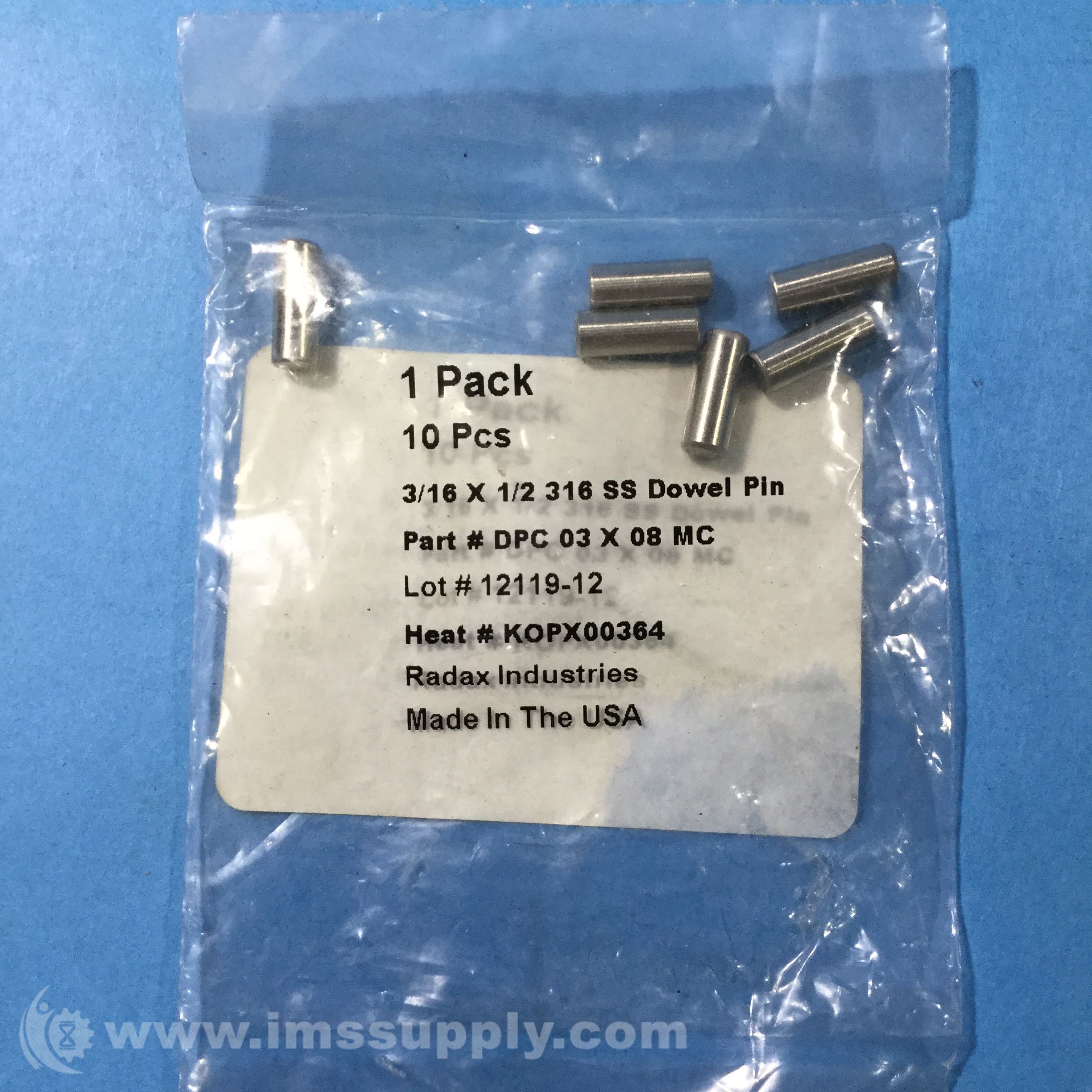 McMasterCarr 97395A461 Bag of 10 IMS Supply